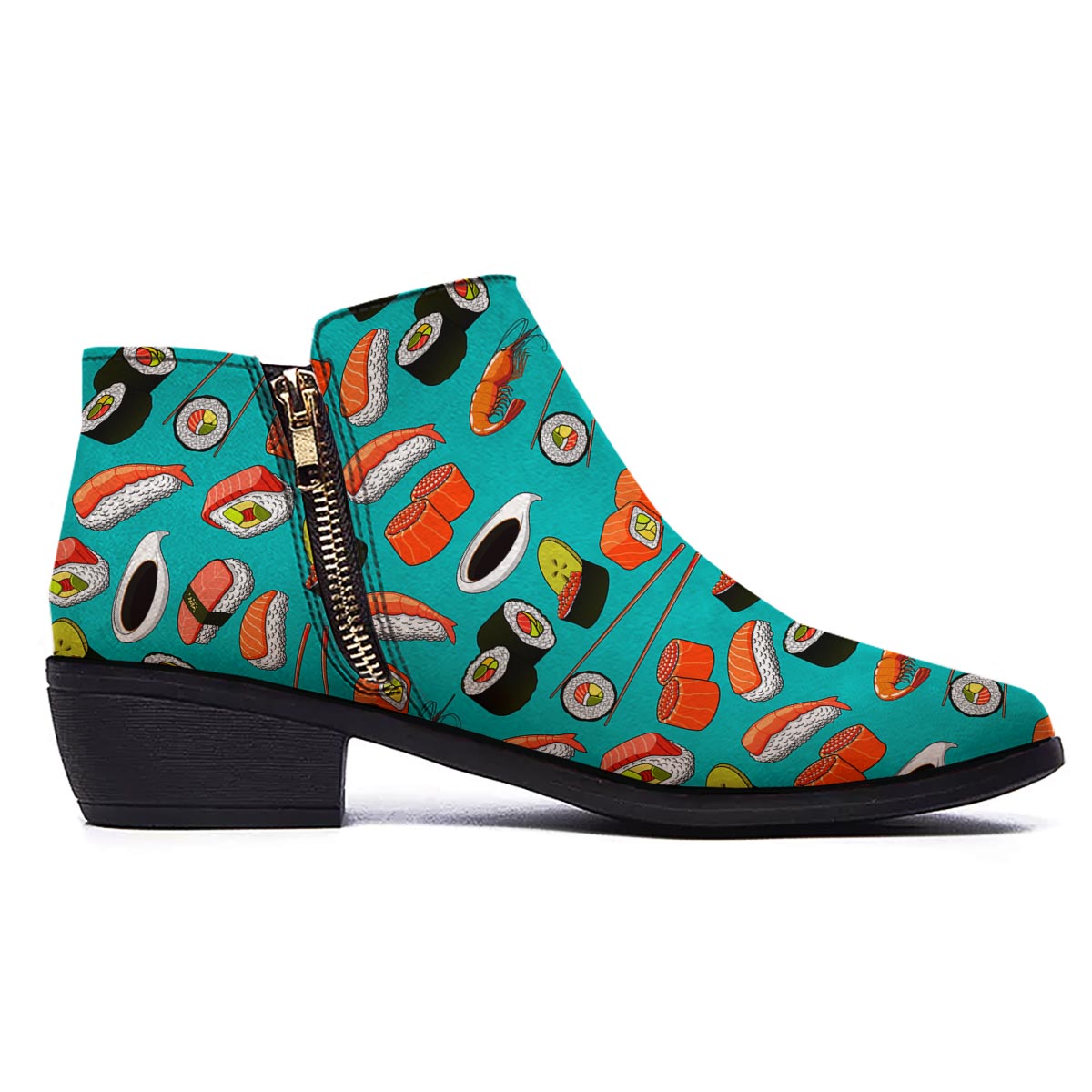 Rolls And Salmon Sushi Print Pattern Ankle Boots-grizzshop