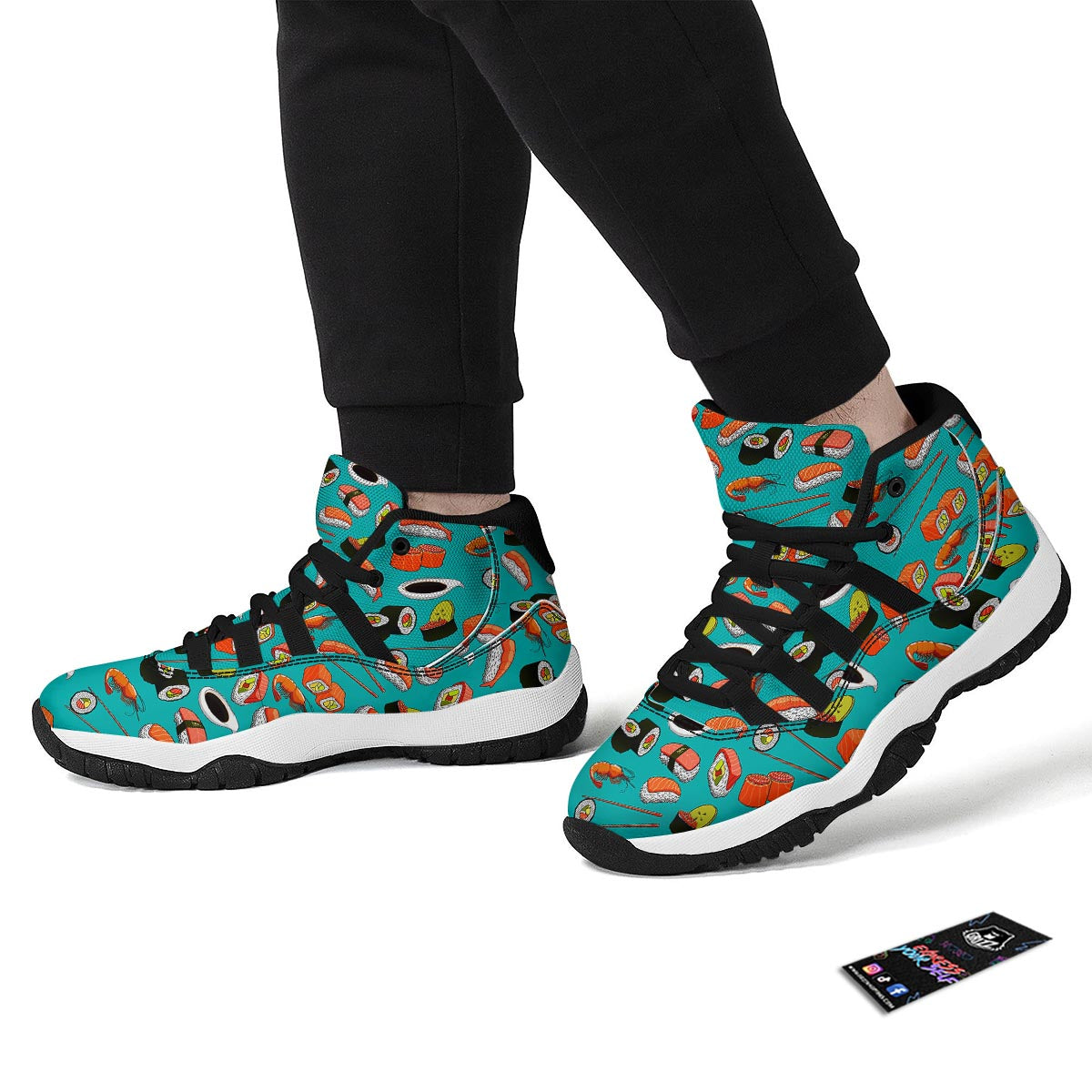 Rolls And Salmon Sushi Print Pattern Black Bball Shoes-grizzshop