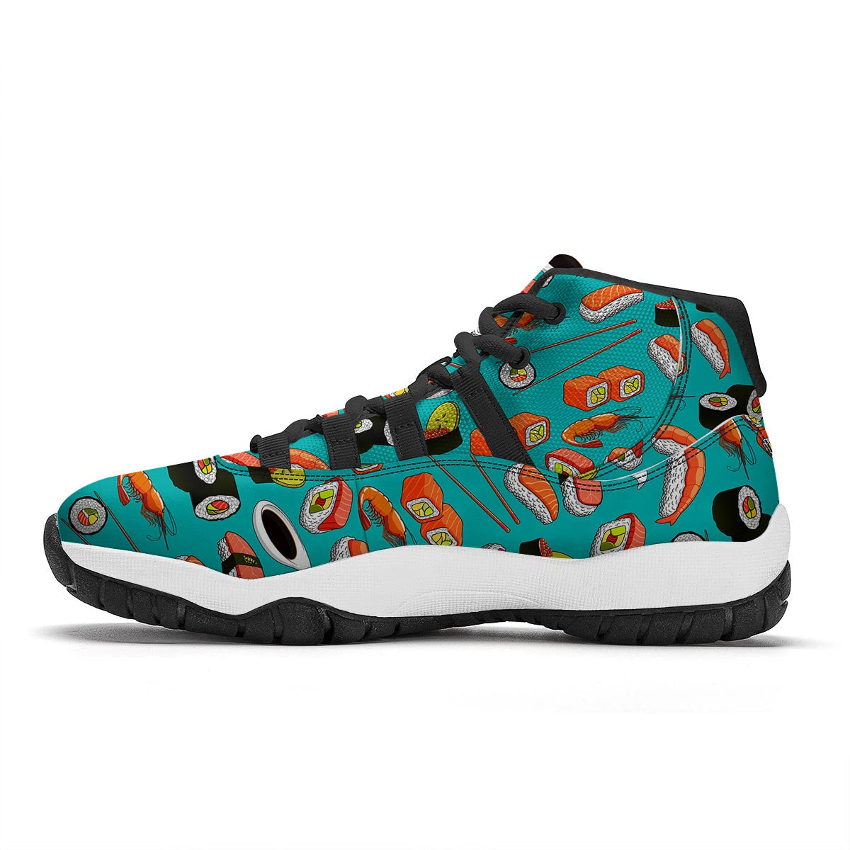 Rolls And Salmon Sushi Print Pattern Black Bball Shoes-grizzshop