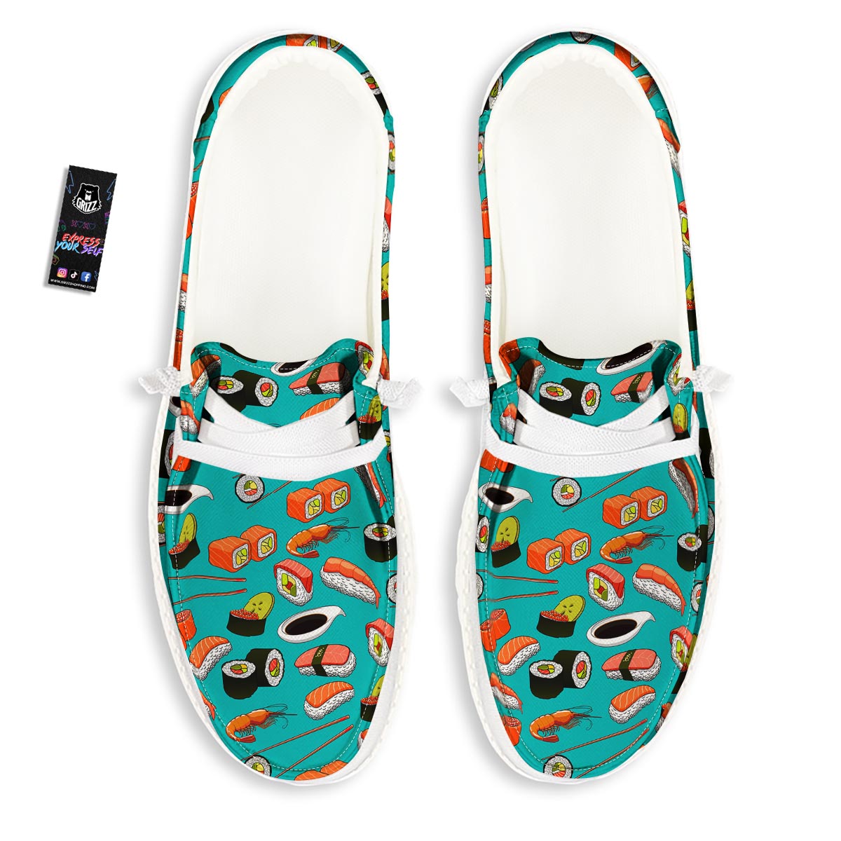 Rolls And Salmon Sushi Print Pattern Black Loafers-grizzshop