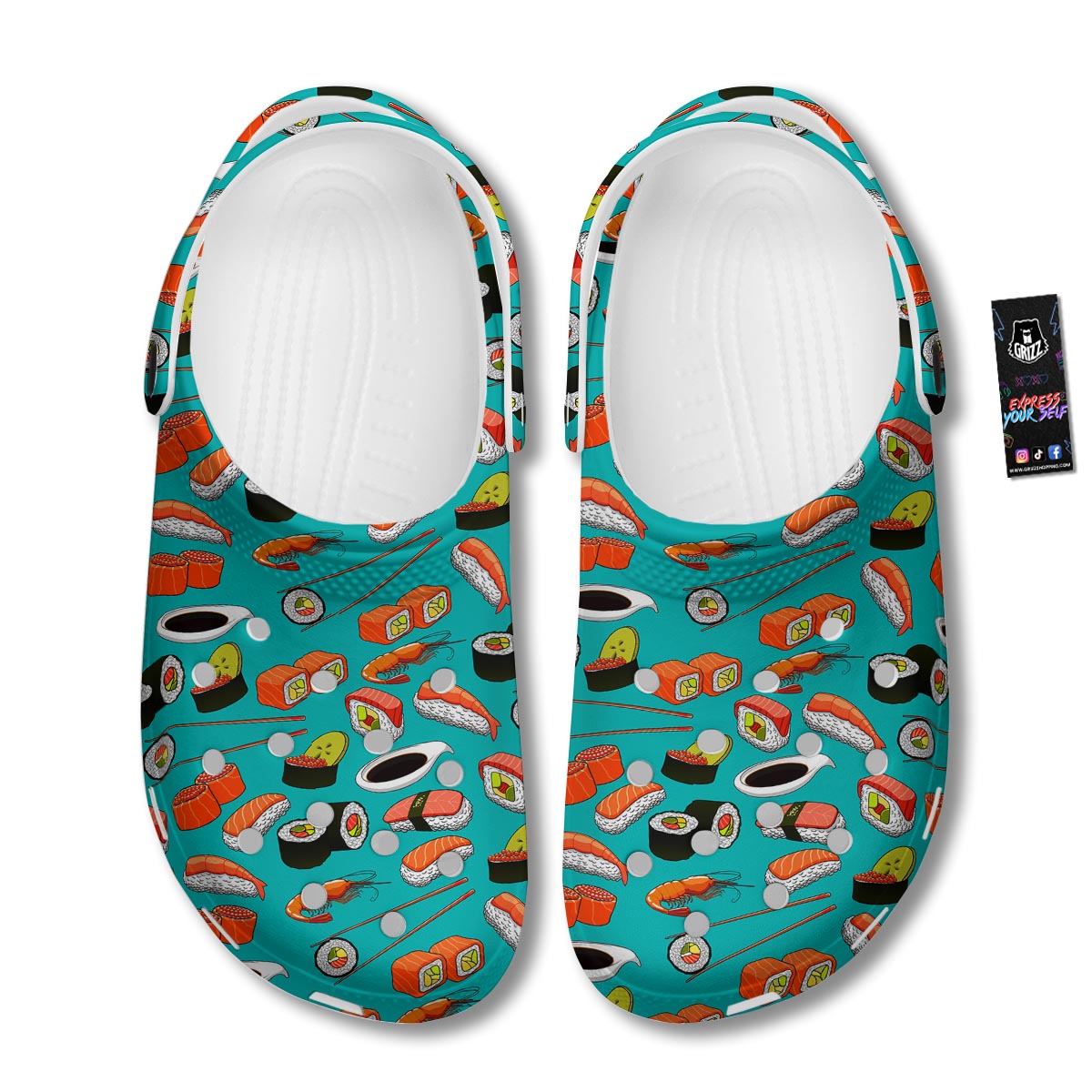 Rolls And Salmon Sushi Print Pattern Clog-grizzshop