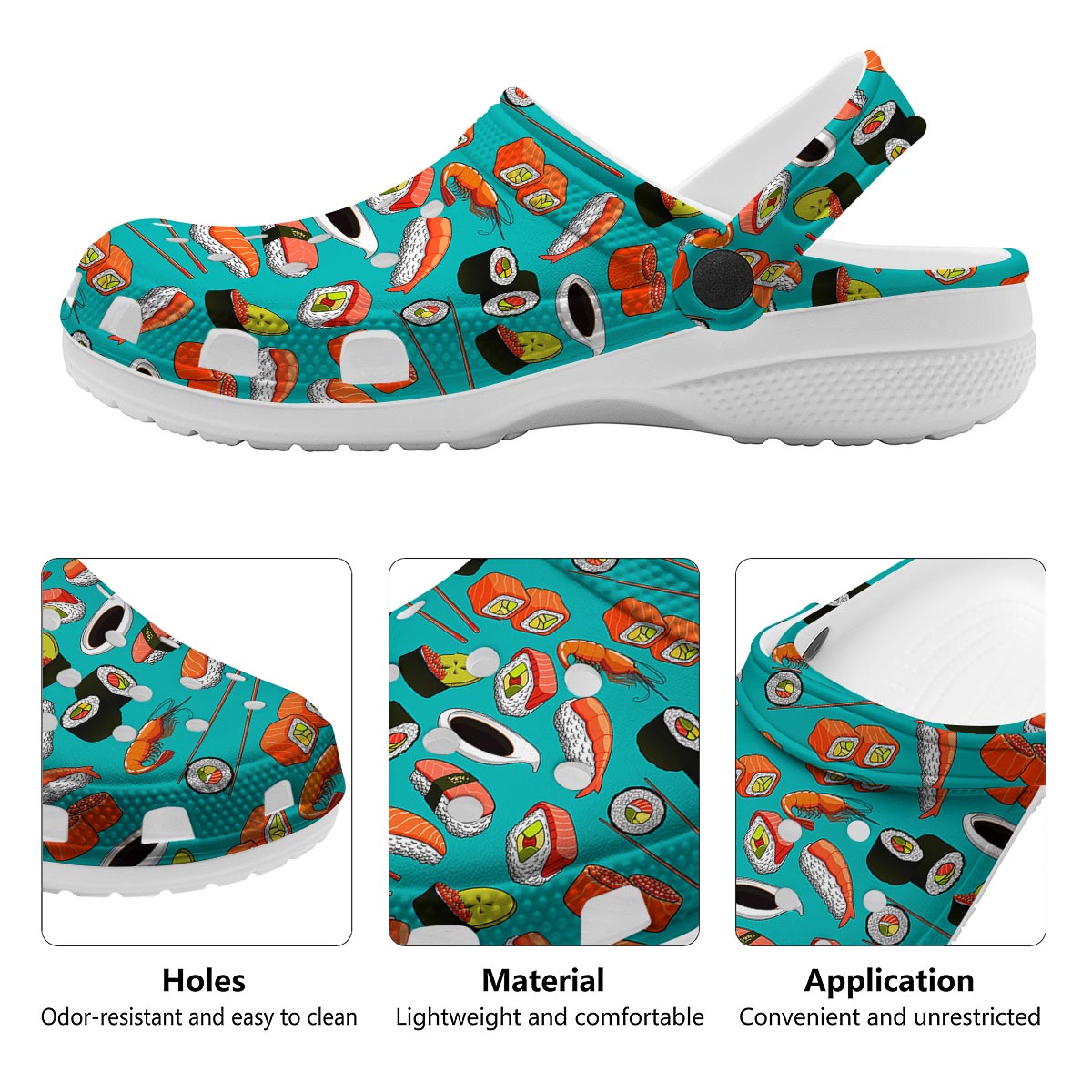 Rolls And Salmon Sushi Print Pattern Clog-grizzshop