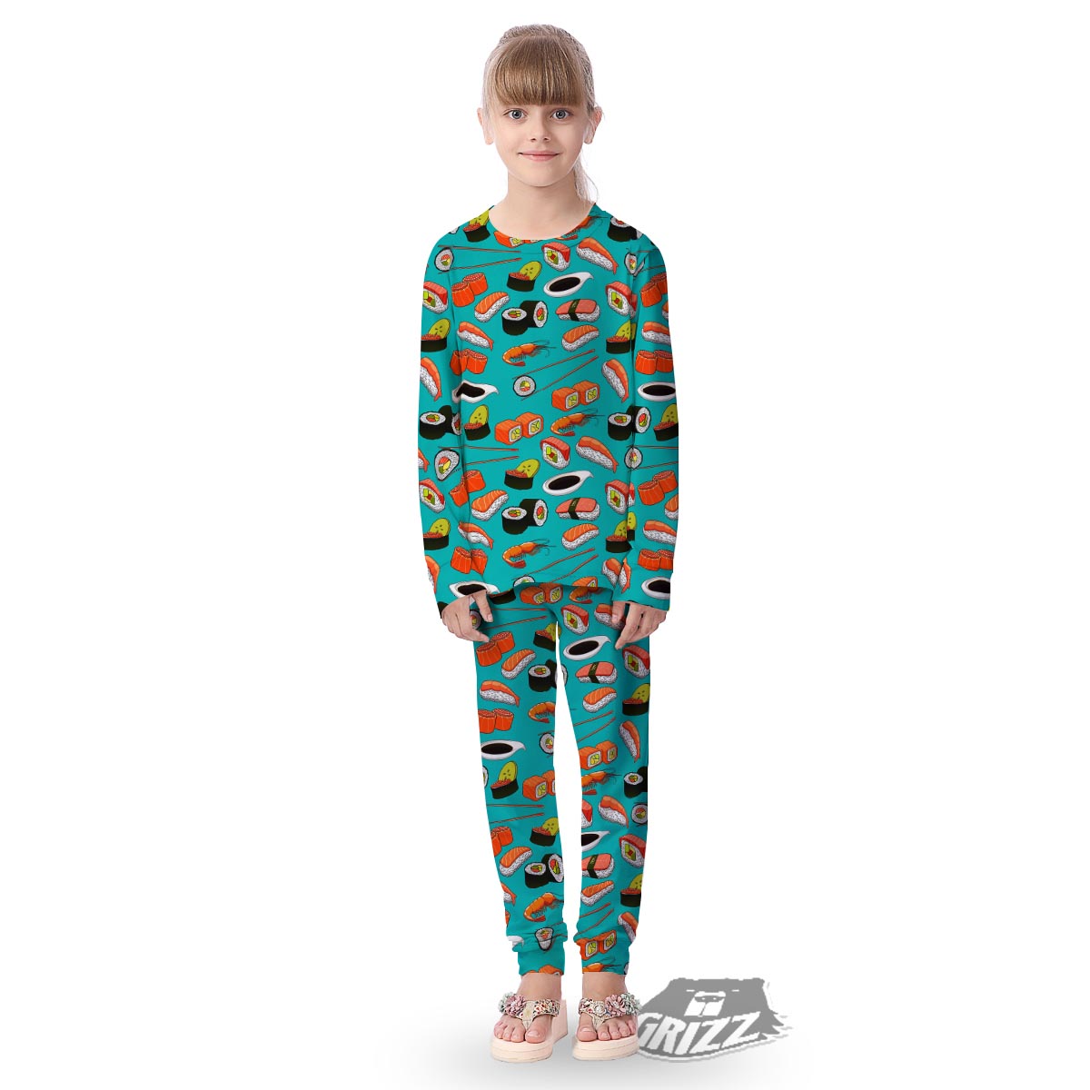 Rolls And Salmon Sushi Print Pattern Kid's Pajamas-grizzshop