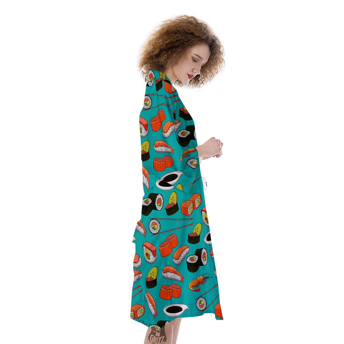 Rolls And Salmon Sushi Print Pattern Kimono-grizzshop