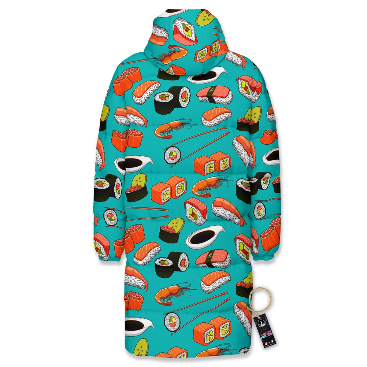 Rolls And Salmon Sushi Print Pattern Long Down Jacket-grizzshop