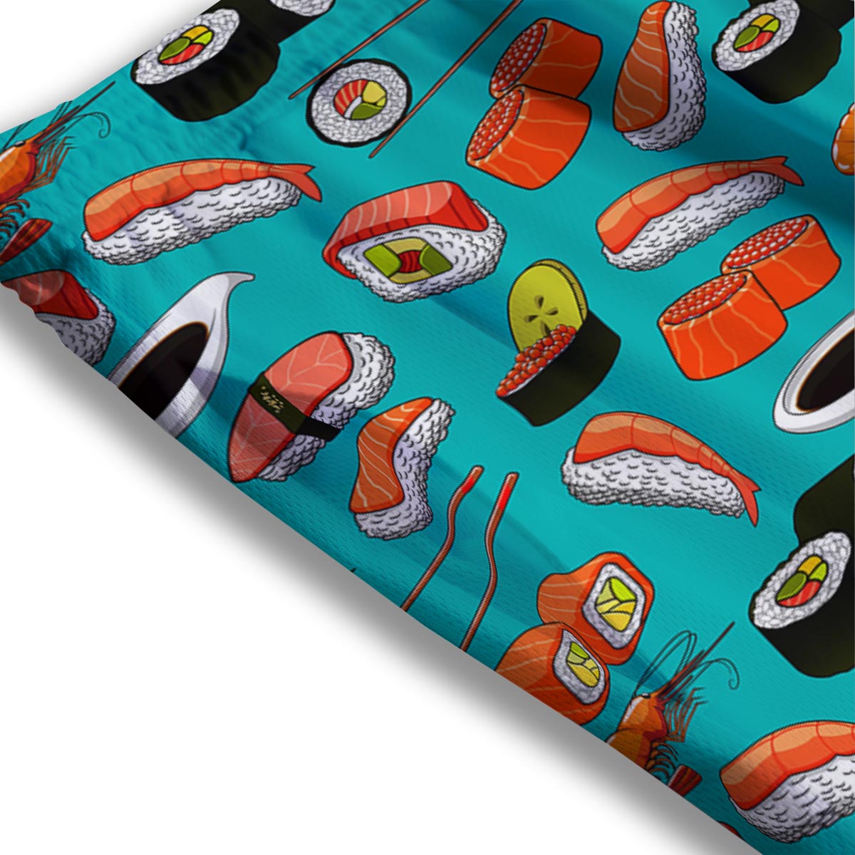 Rolls And Salmon Sushi Print Pattern Mesh Shorts