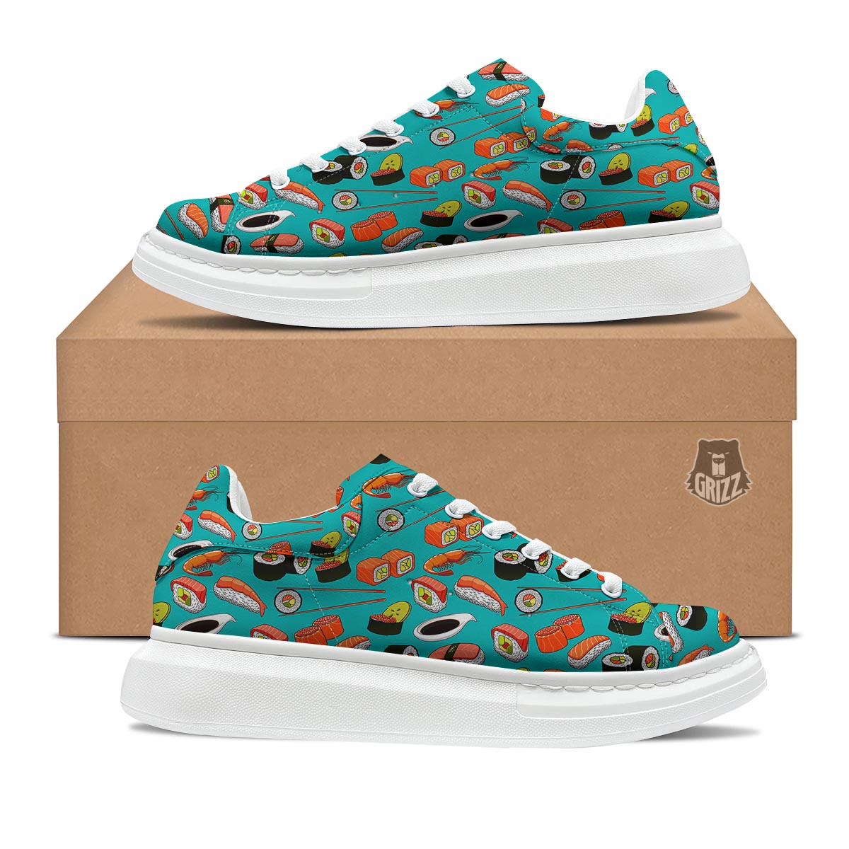 Rolls And Salmon Sushi Print Pattern Platform Shoes-grizzshop