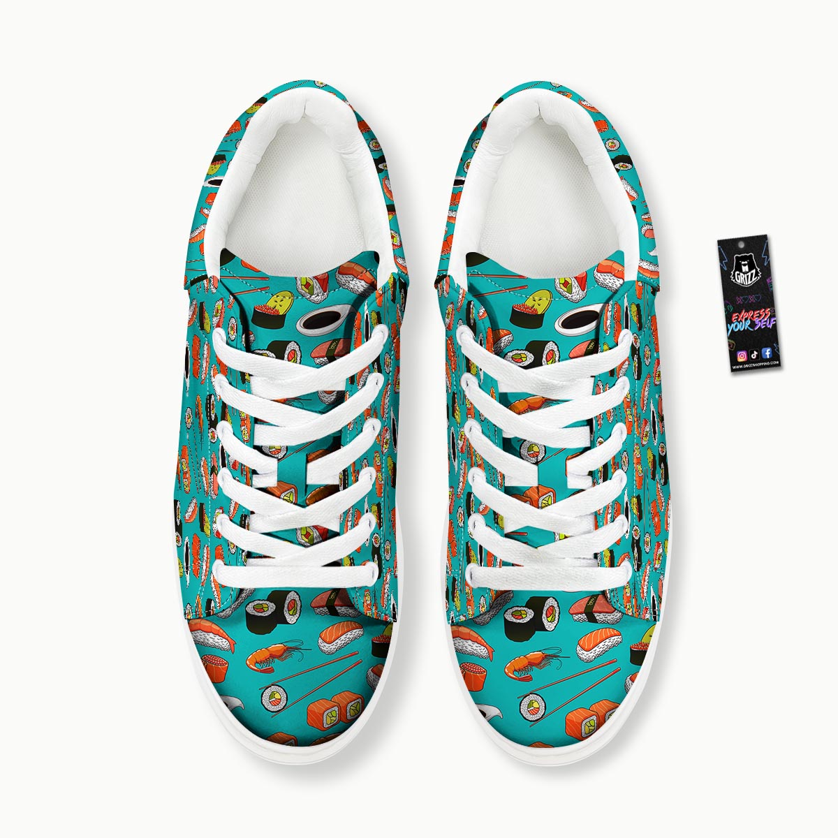 Rolls And Salmon Sushi Print Pattern Platform Shoes-grizzshop