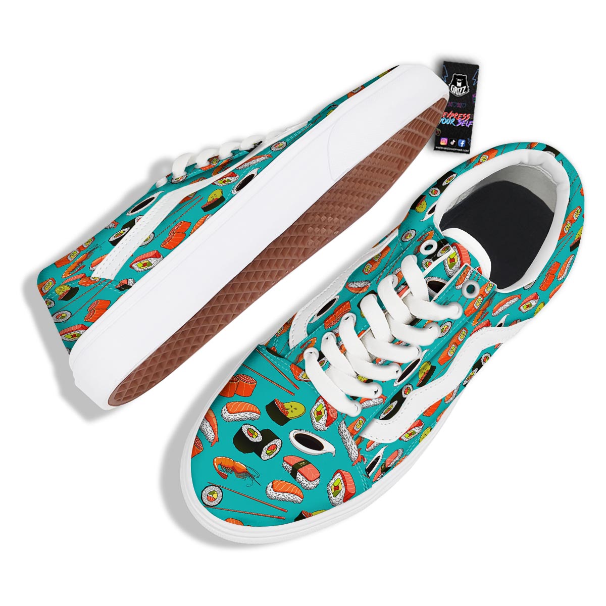 Rolls And Salmon Sushi Print Pattern Skate Shoes-grizzshop