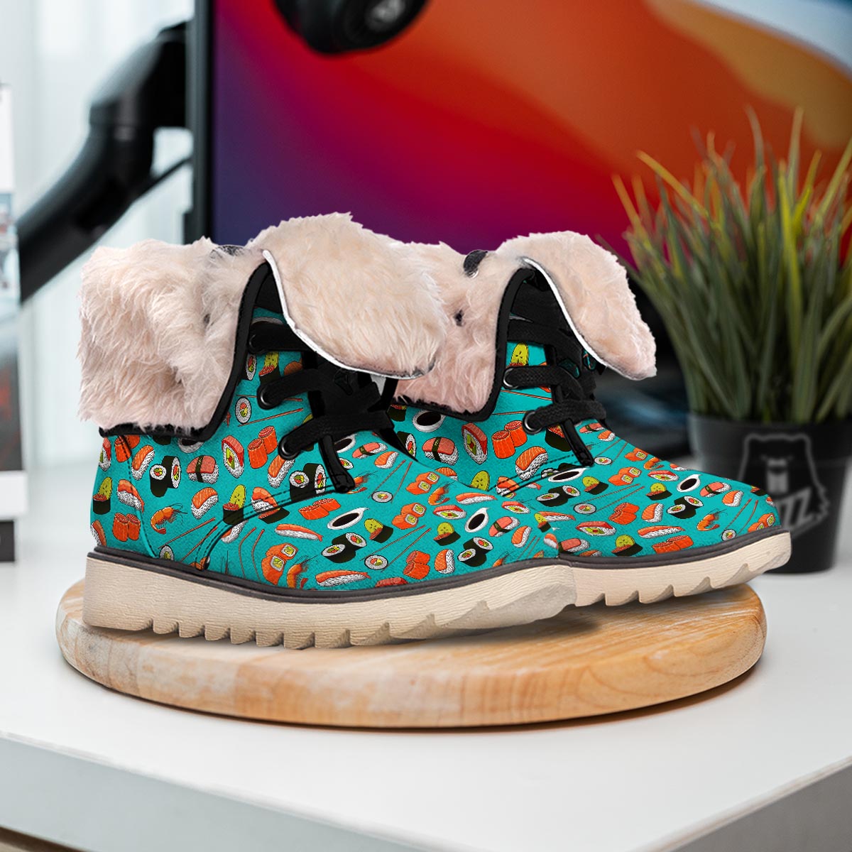 Rolls And Salmon Sushi Print Pattern Snow Boots-grizzshop