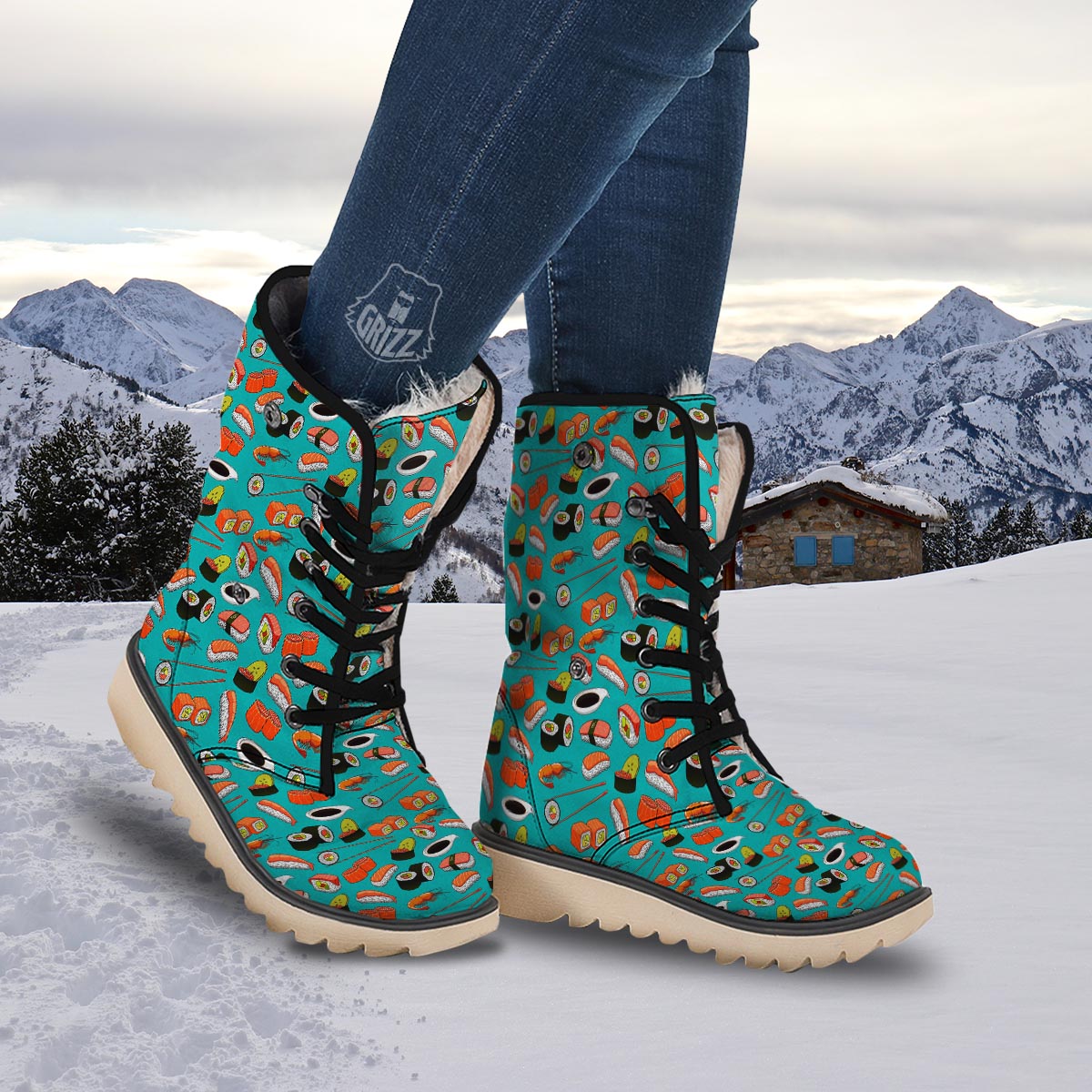 Rolls And Salmon Sushi Print Pattern Snow Boots-grizzshop