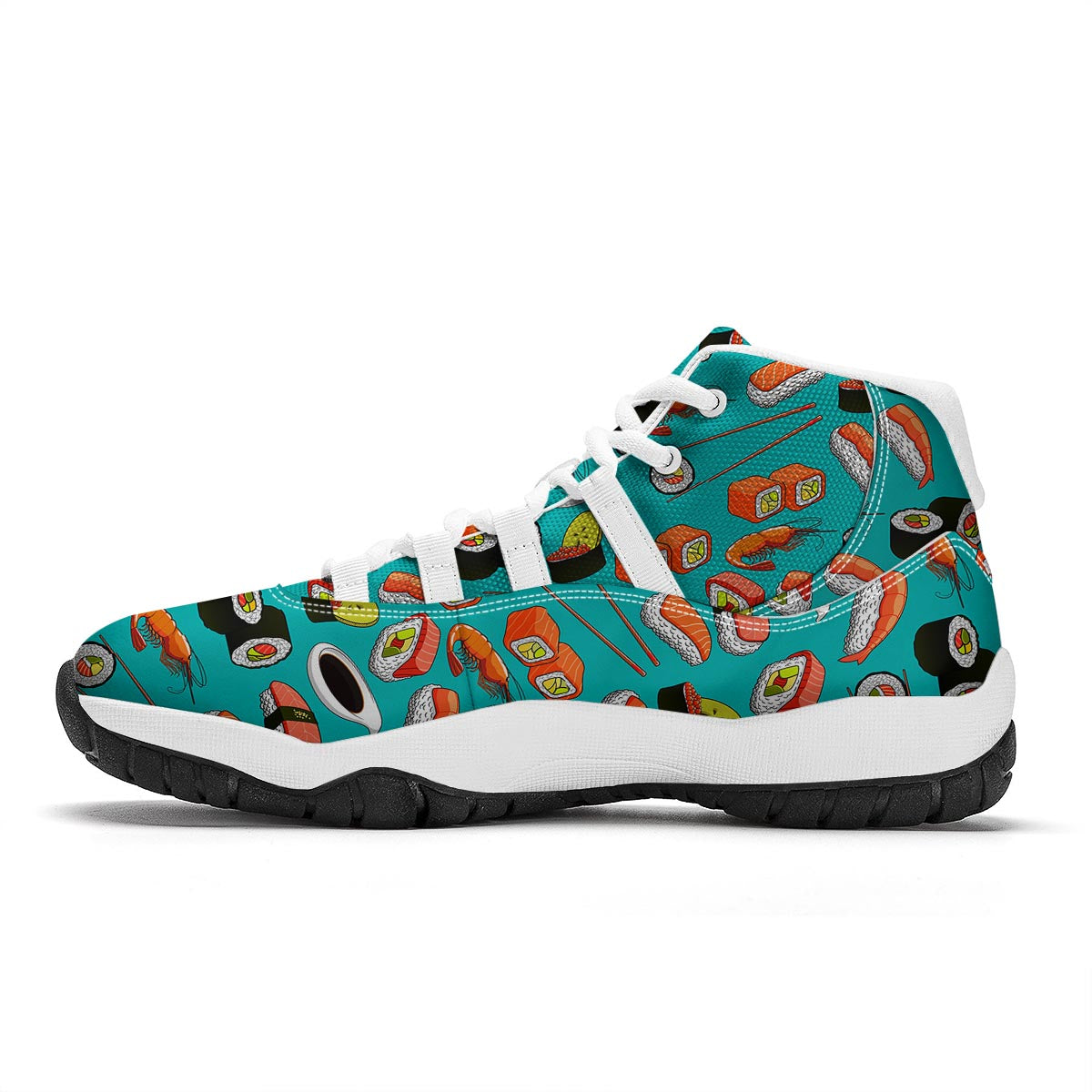 Rolls And Salmon Sushi Print Pattern White Bball Shoes-grizzshop