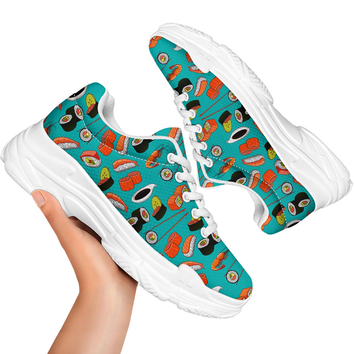 Rolls And Salmon Sushi Print Pattern White Chunky Shoes-grizzshop