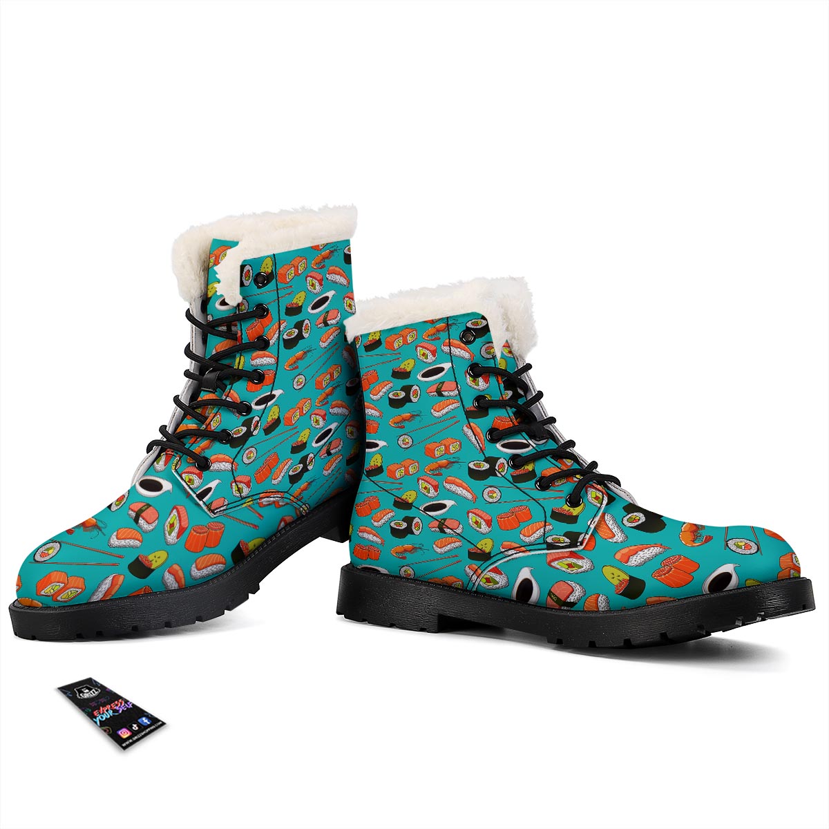 Rolls And Salmon Sushi Print Pattern Winter Boots-grizzshop