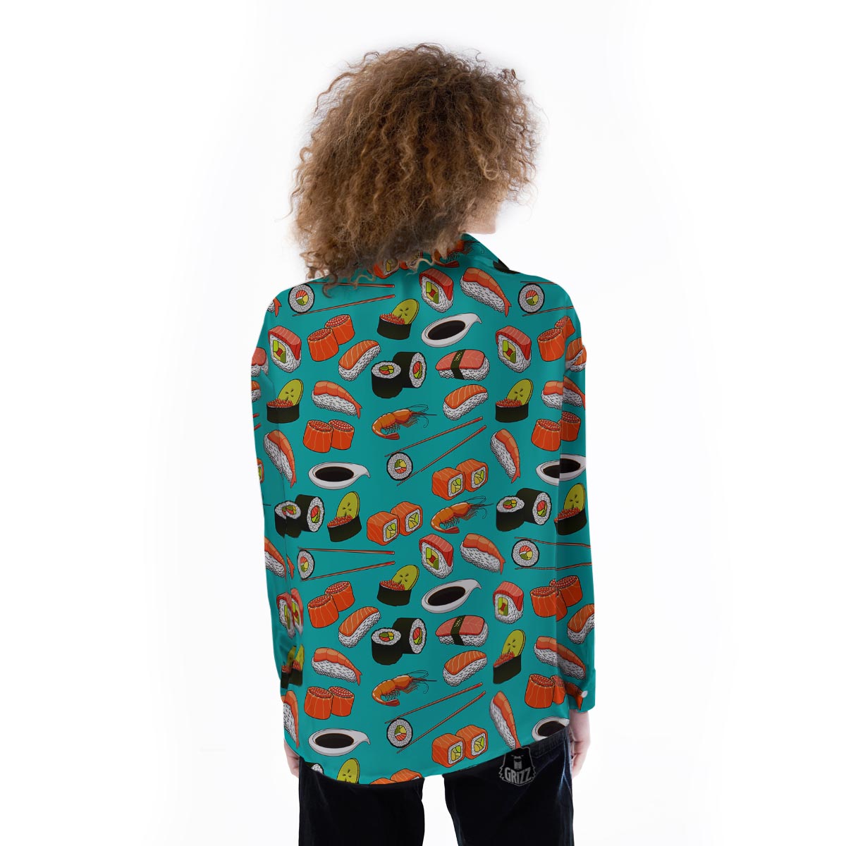 Rolls And Salmon Sushi Print Pattern Women's Long Sleeve Shirts-grizzshop
