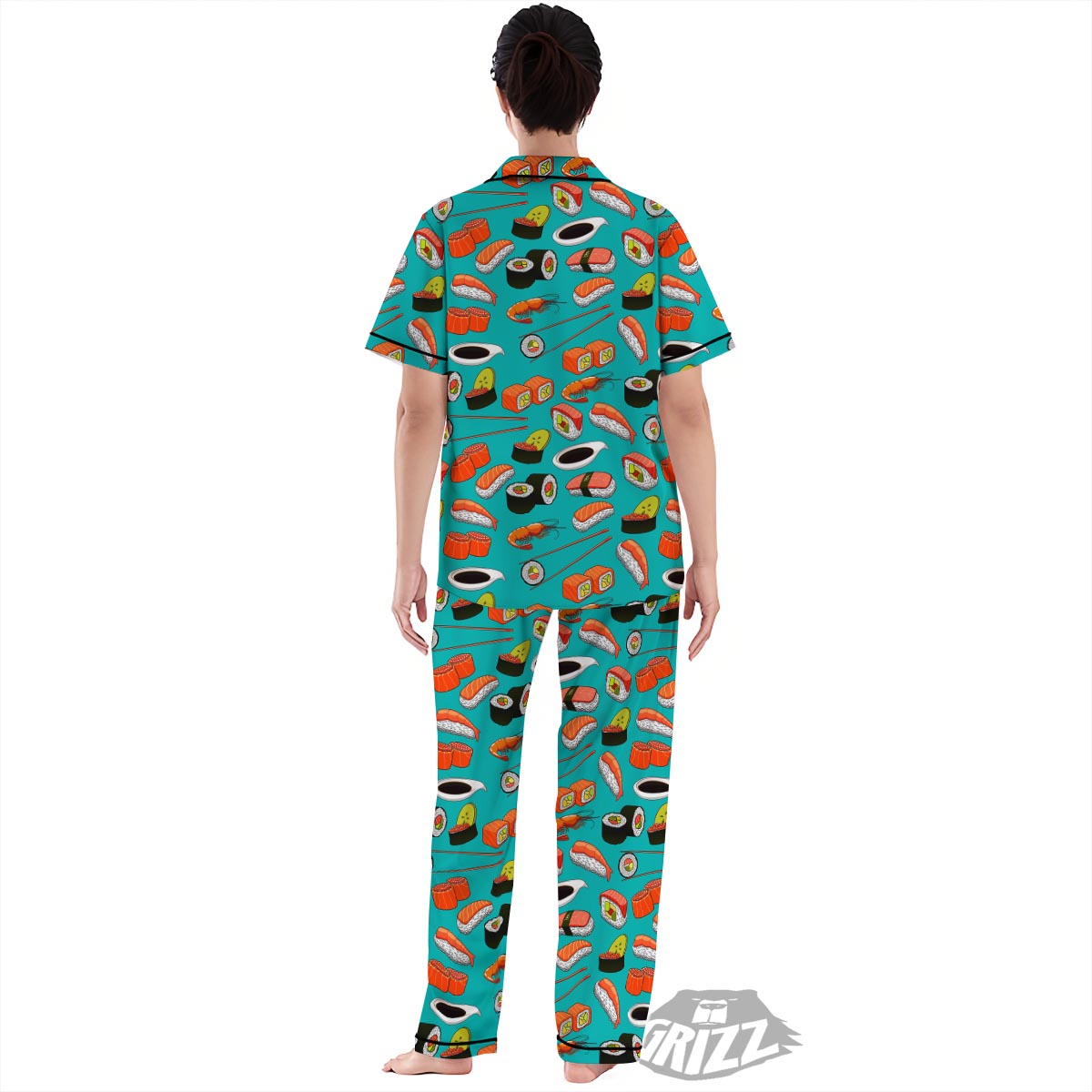 Rolls And Salmon Sushi Print Pattern Women's Pajamas Set-grizzshop