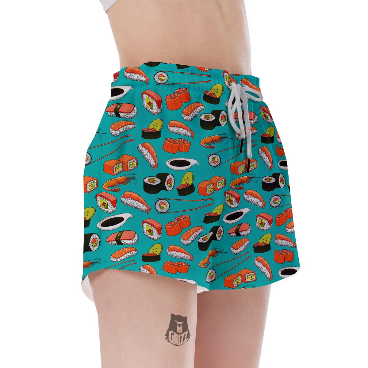 Rolls And Salmon Sushi Print Pattern Women's Shorts-grizzshop