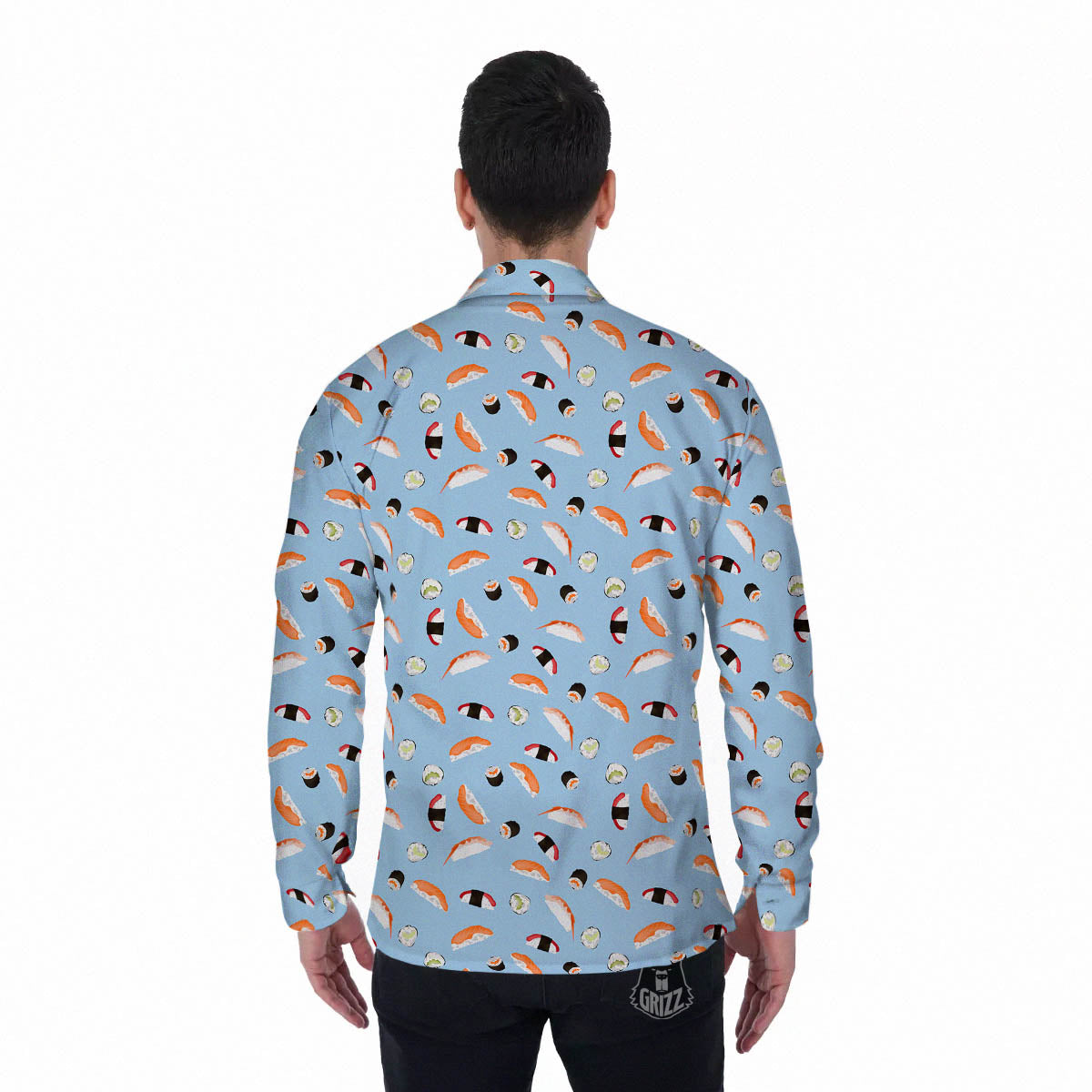 Rolls And Sushi Colorful Print Pattern Men's Long Sleeve Shirts-grizzshop