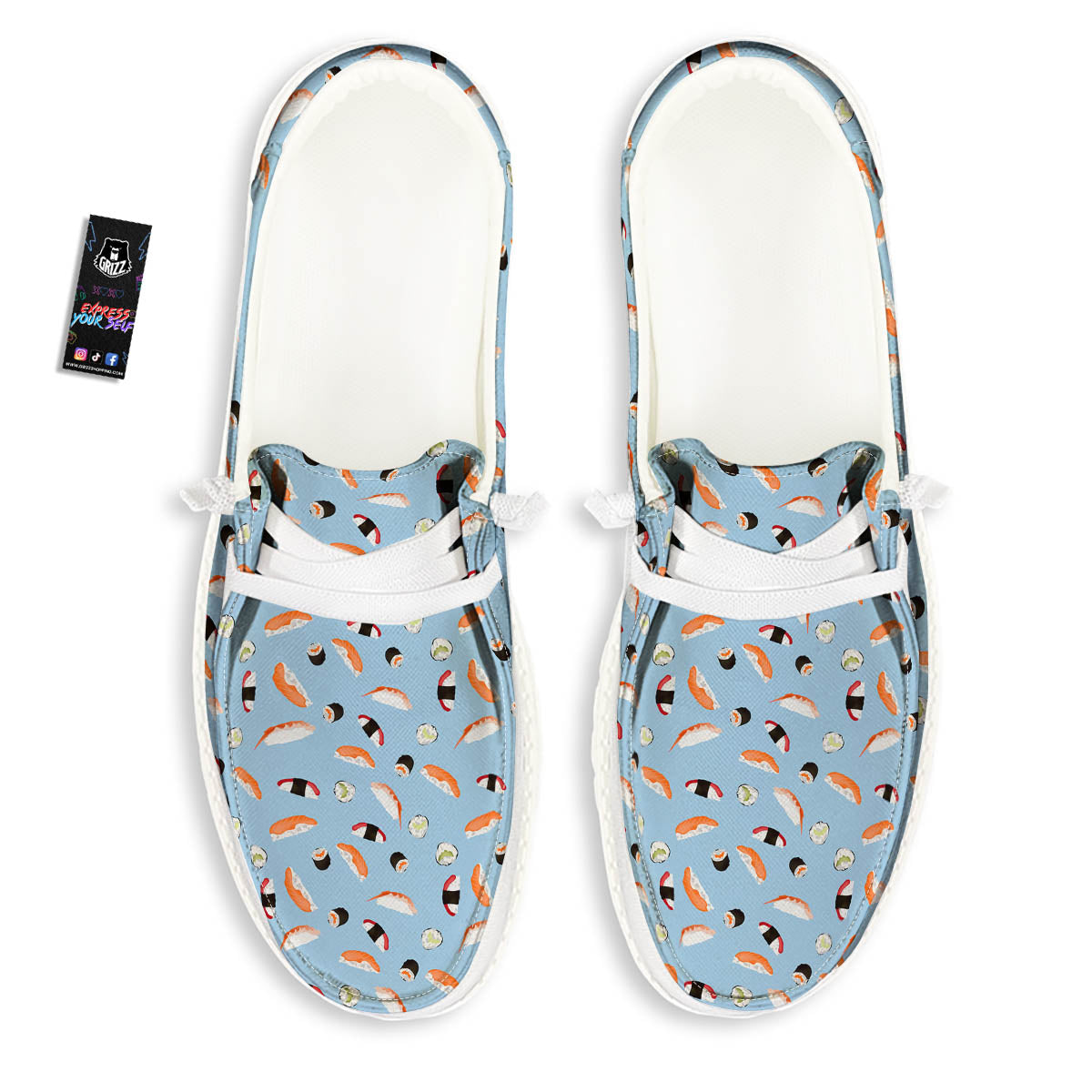 Rolls And Sushi Colorful Print Pattern White Loafers-grizzshop