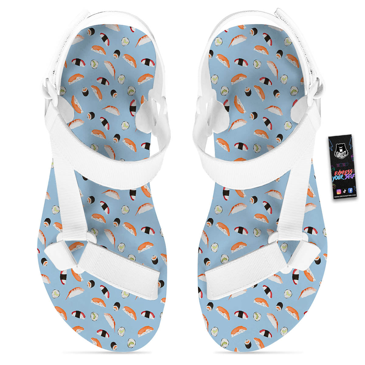 Rolls And Sushi Colorful Print Pattern White Open Toe Sandals-grizzshop