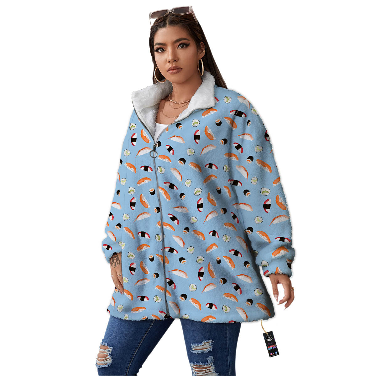Rolls And Sushi Colorful Print Pattern Women's Sherpa Jacket-grizzshop