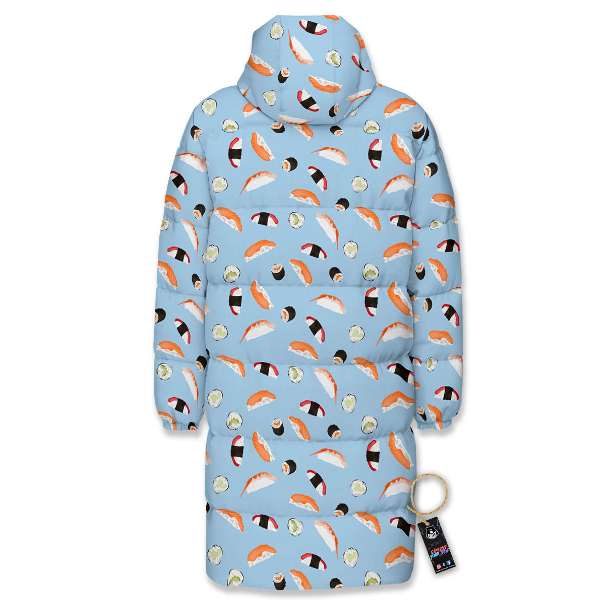 Rolls And Sushi Colorful Print Pattern Long Down Jacket