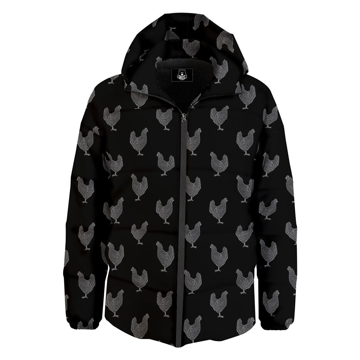 Rooster Black And White Print Pattern Down Jacket-grizzshop