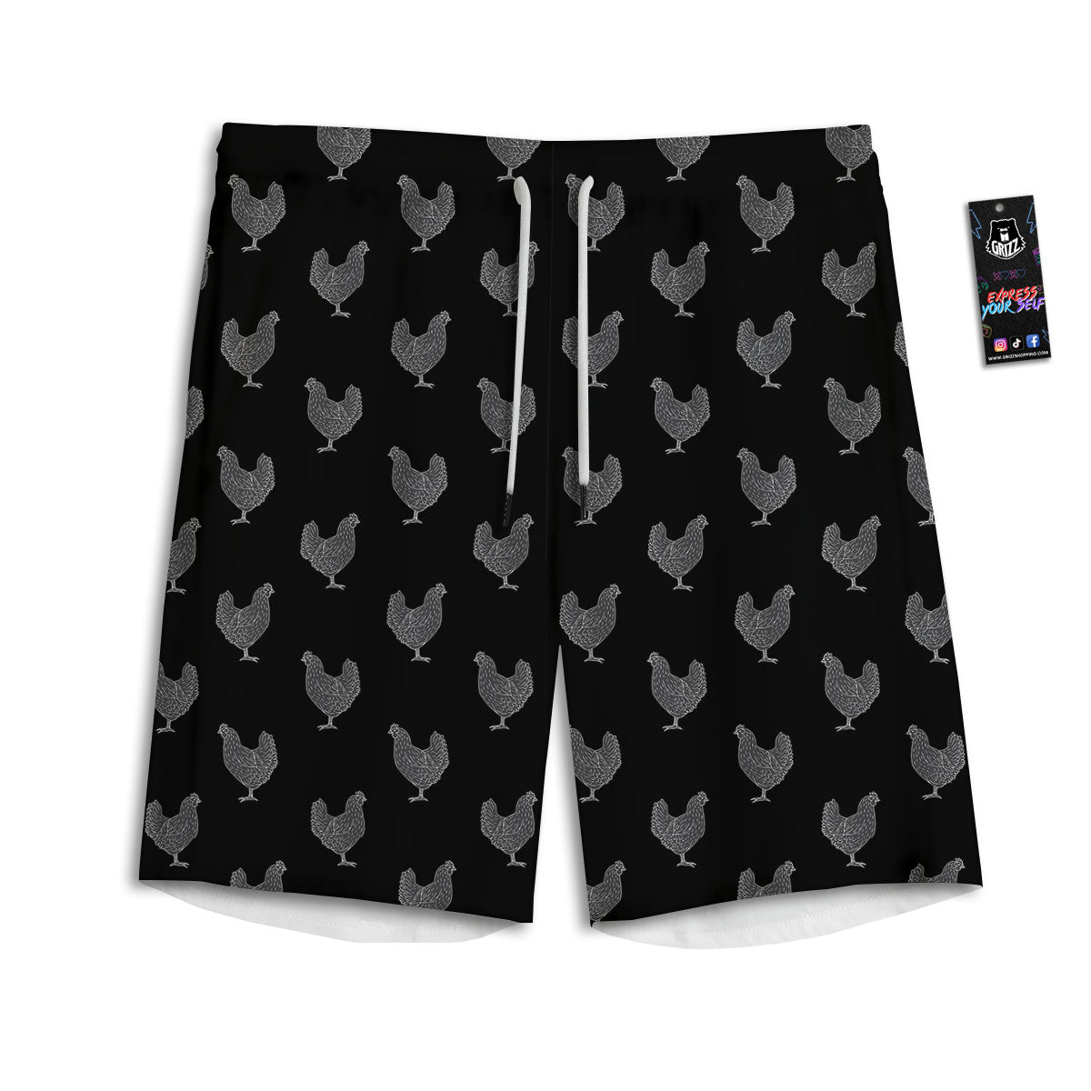 Rooster Black And White Print Pattern Men's Athletic Shorts