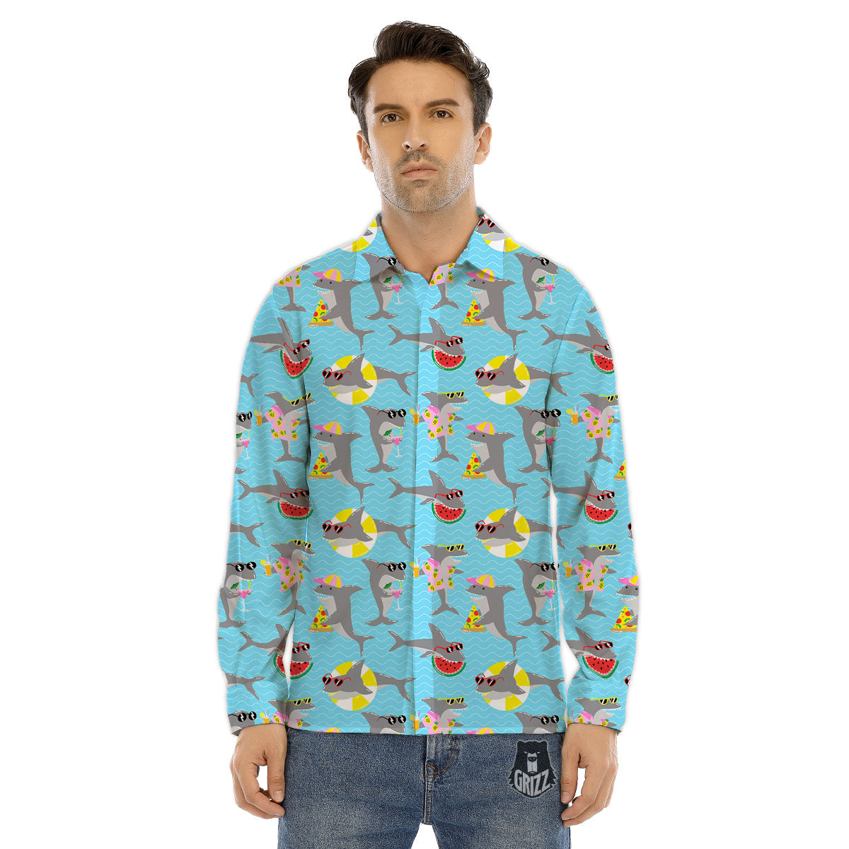 Rooster Black And White Print Pattern Men's Dress Shirts-grizzshop