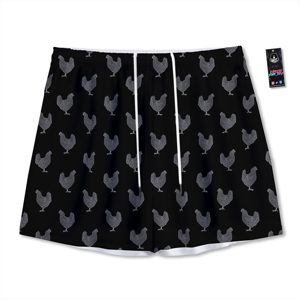 Rooster Embroidery Print Pattern Mesh Shorts