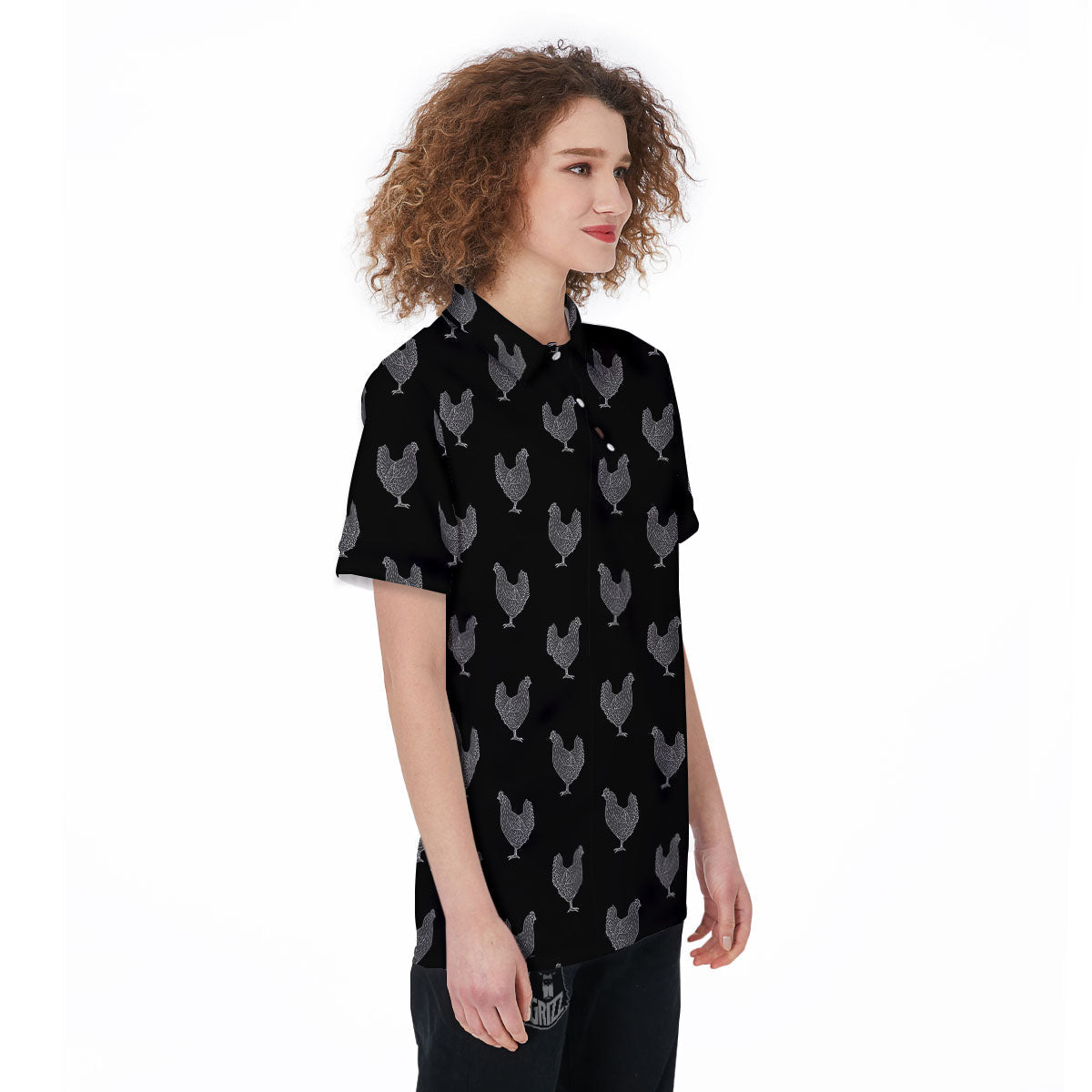Rooster Black And White Print Pattern Women's Golf Shirts-grizzshop