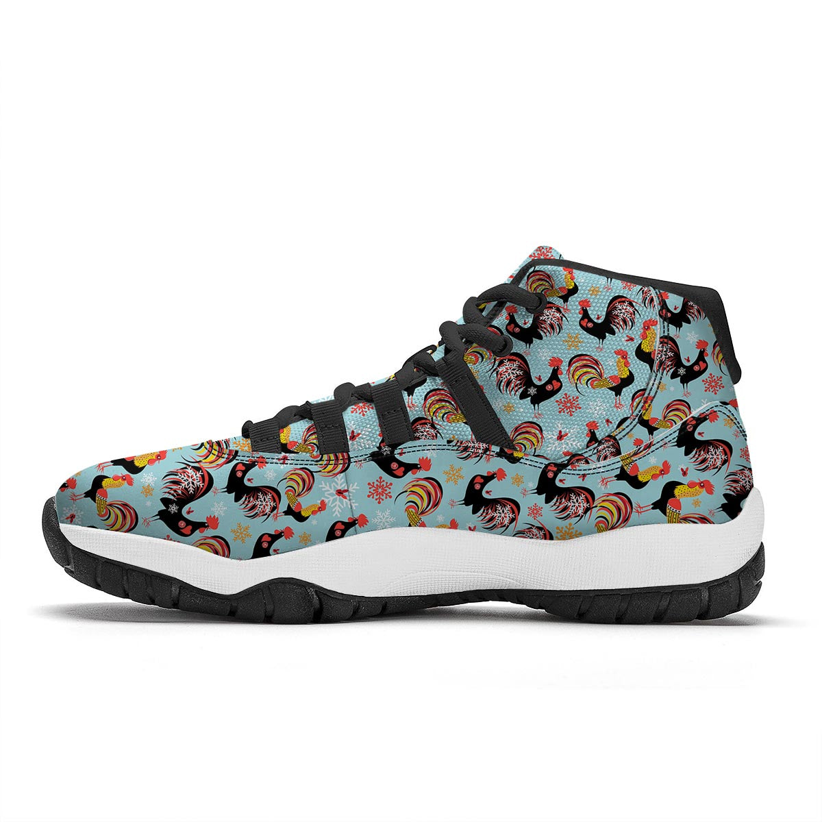 Rooster Blue Pattern Print Black Bball Shoes-grizzshop