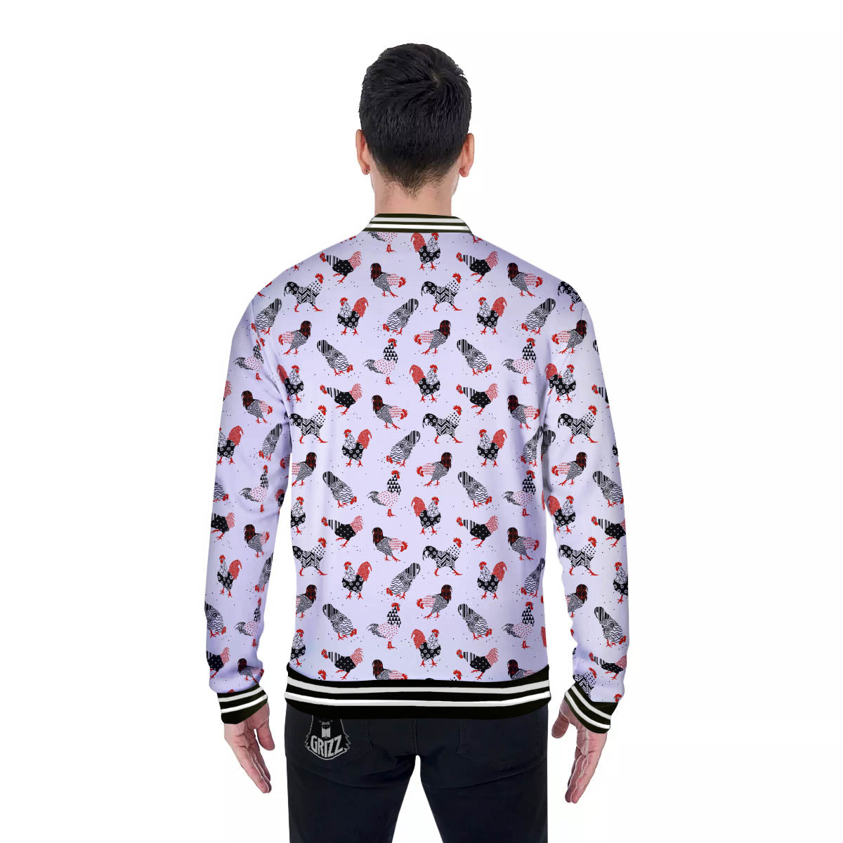 Rooster Chinese Print Pattern Baseball Jacket-grizzshop