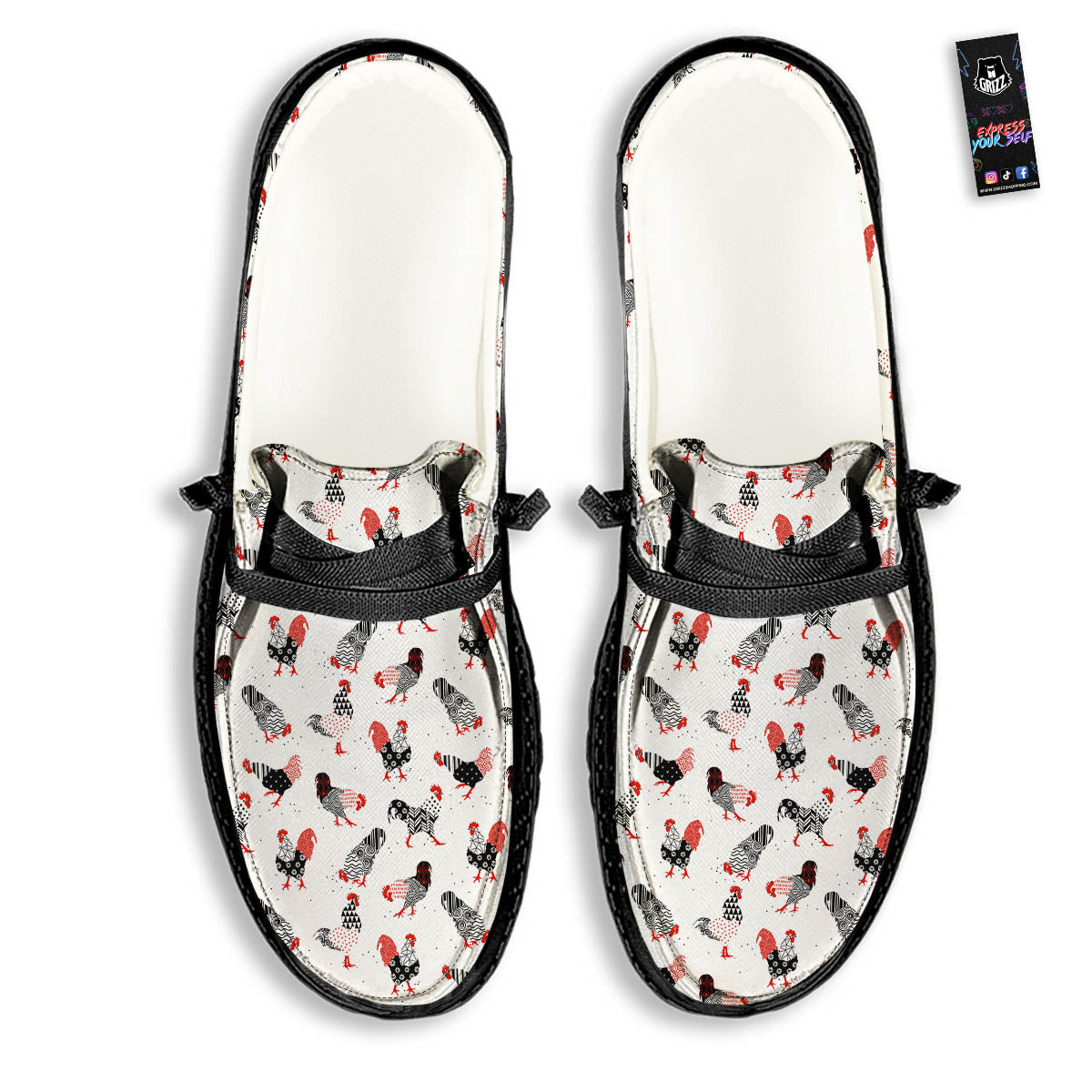 Rooster Chinese Print Pattern Black Loafers-grizzshop