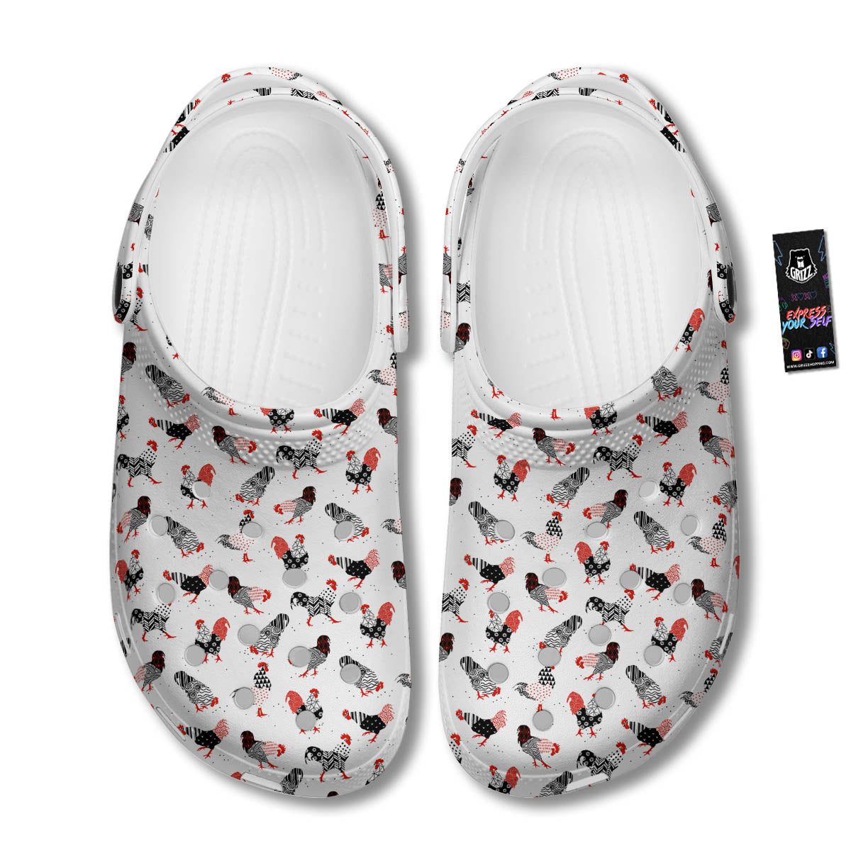 Rooster Chinese Print Pattern Clog-grizzshop