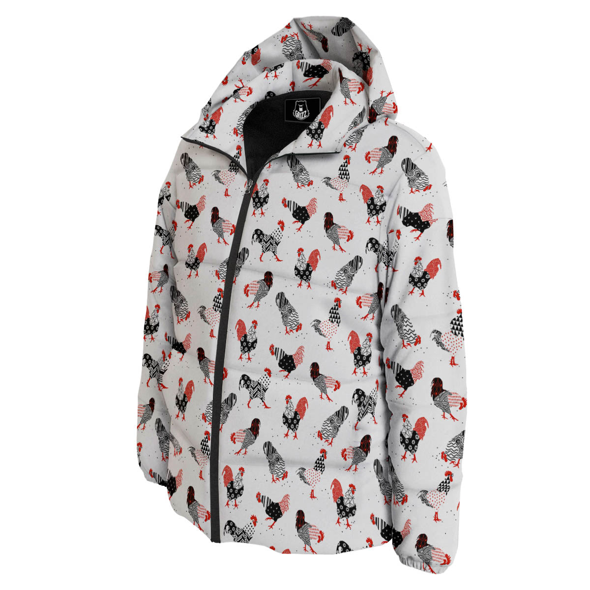 Rooster Chinese Print Pattern Down Jacket-grizzshop