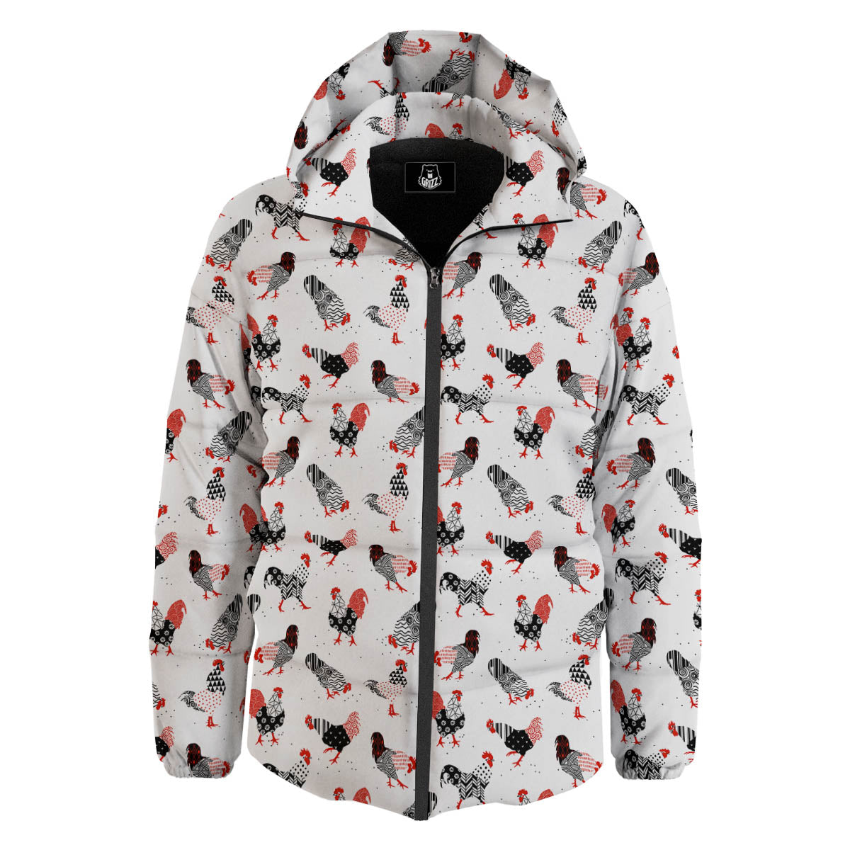 Rooster Chinese Print Pattern Down Jacket-grizzshop