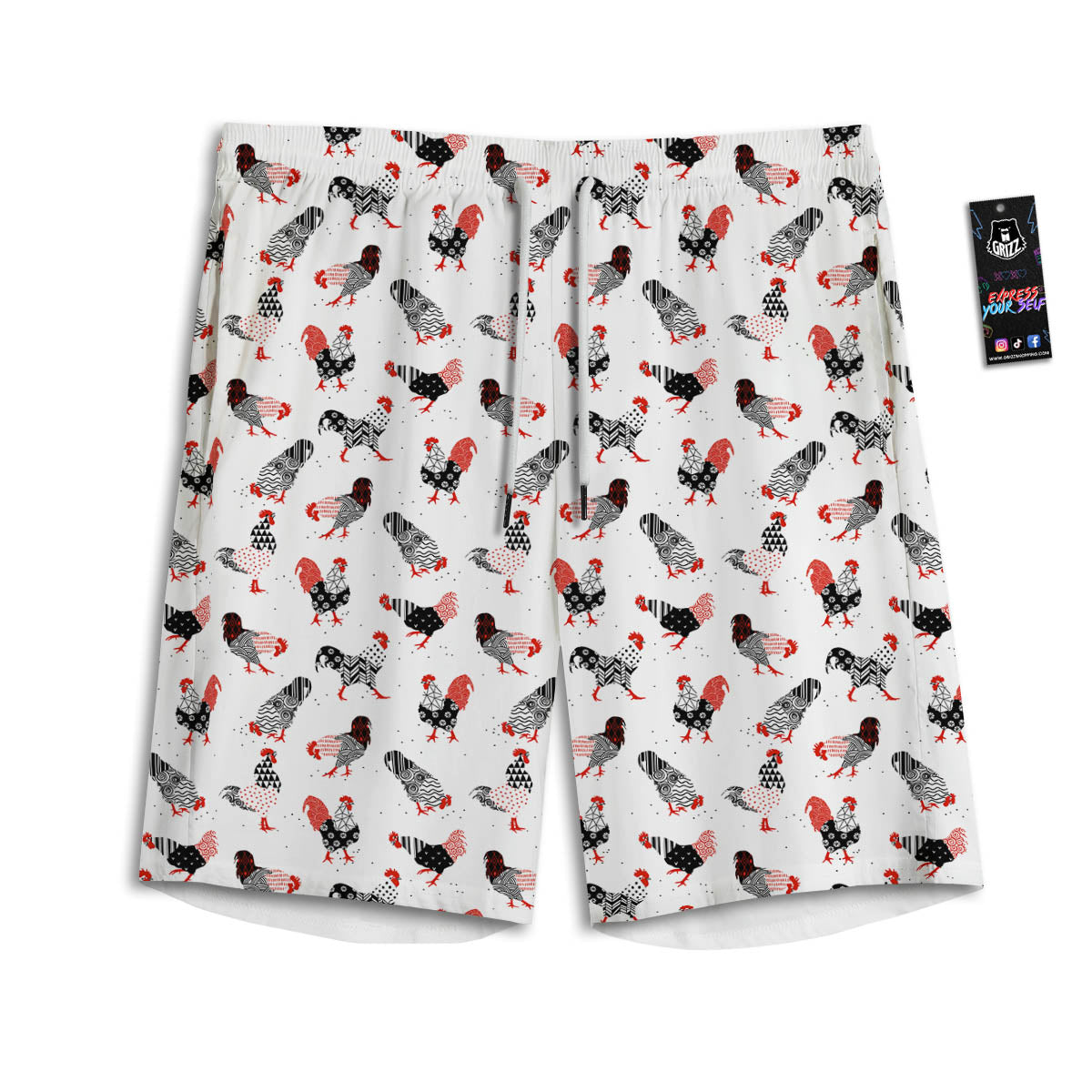 Rooster Chinese Print Pattern Men's Athletic Shorts