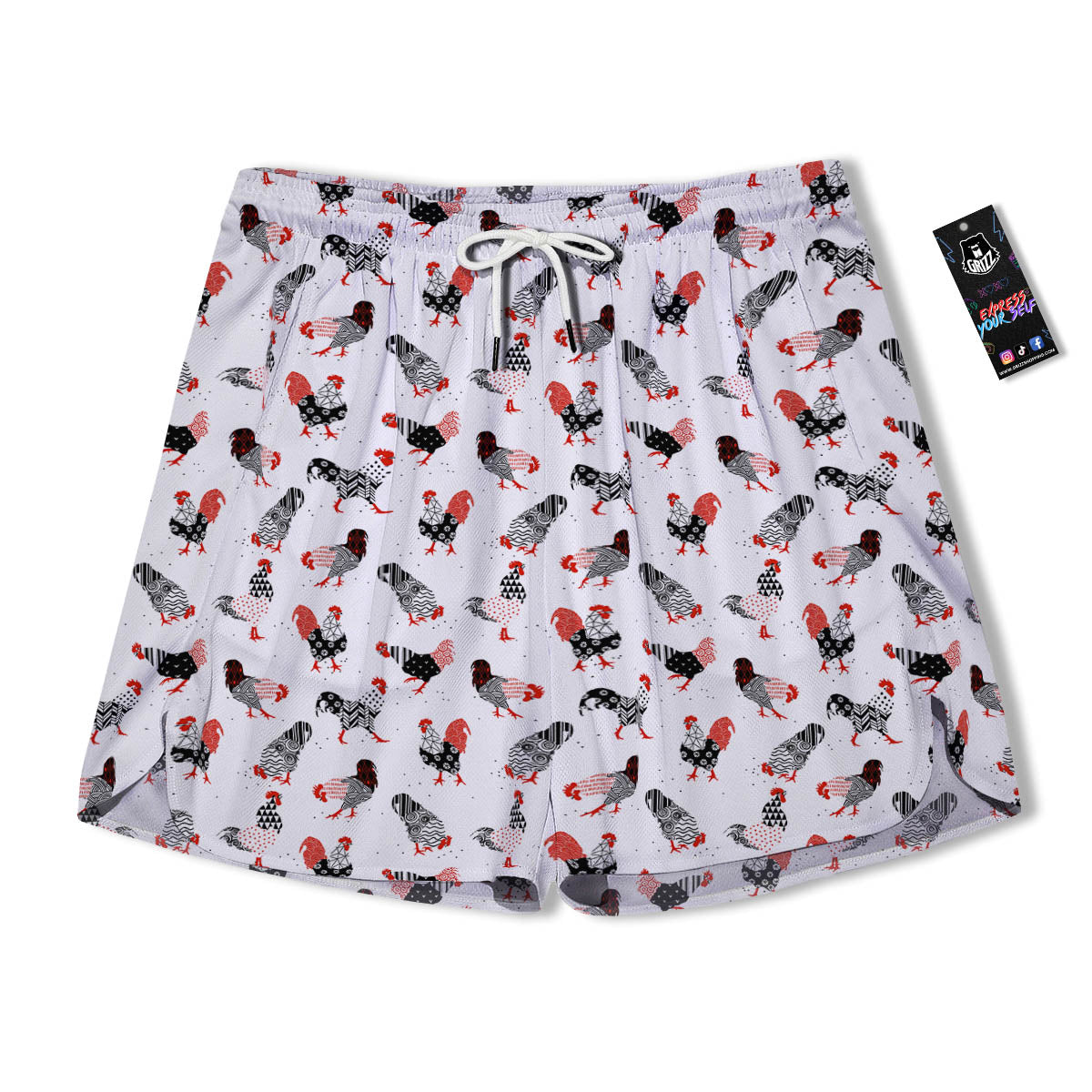 Rooster Chinese Print Pattern Men's Running Shorts-grizzshop