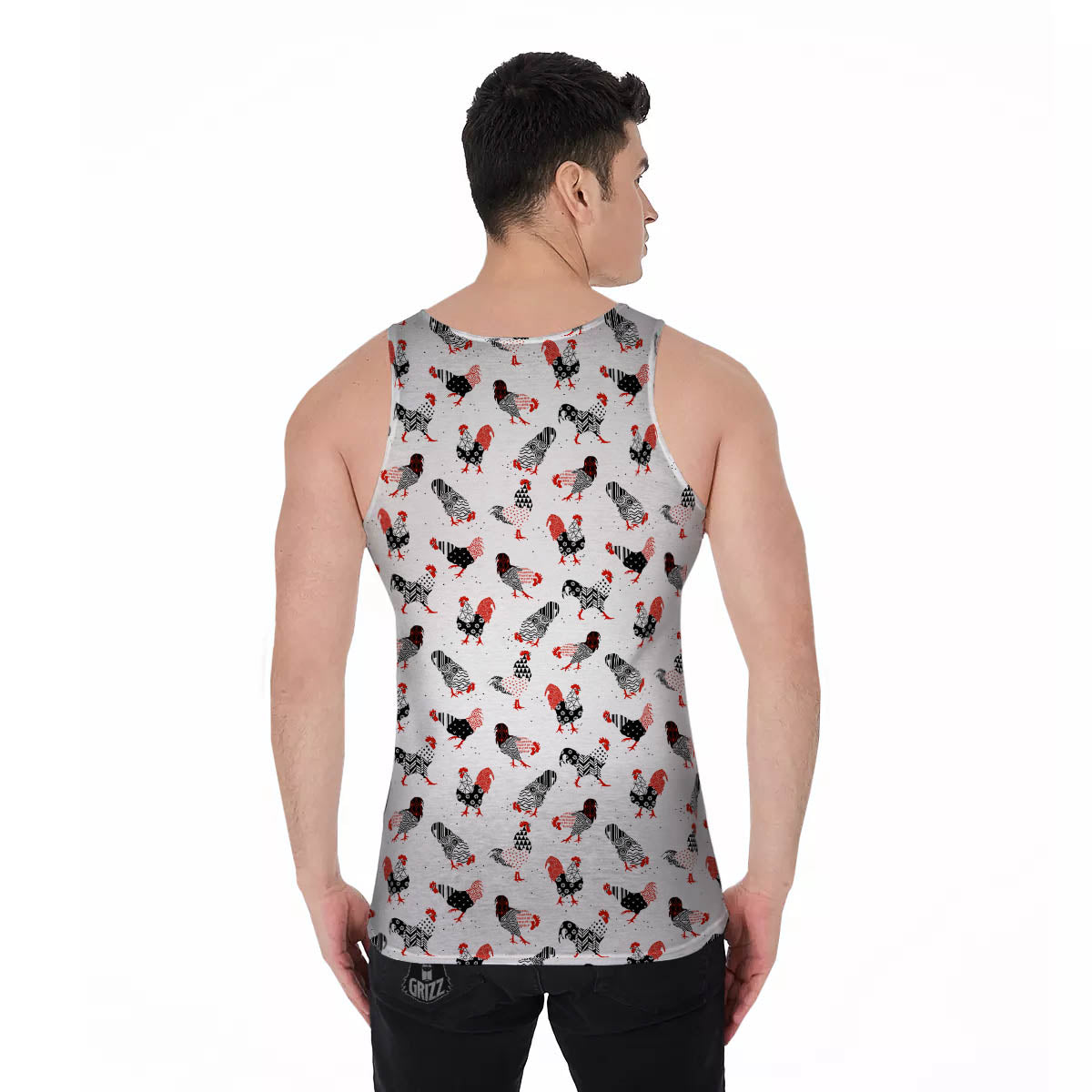 Rooster Chinese Print Pattern Men's Tank Top-grizzshop