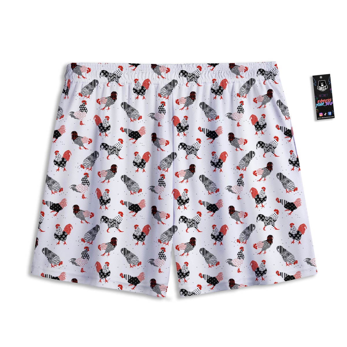 Rooster Chinese Print Pattern Mesh Shorts-grizzshop
