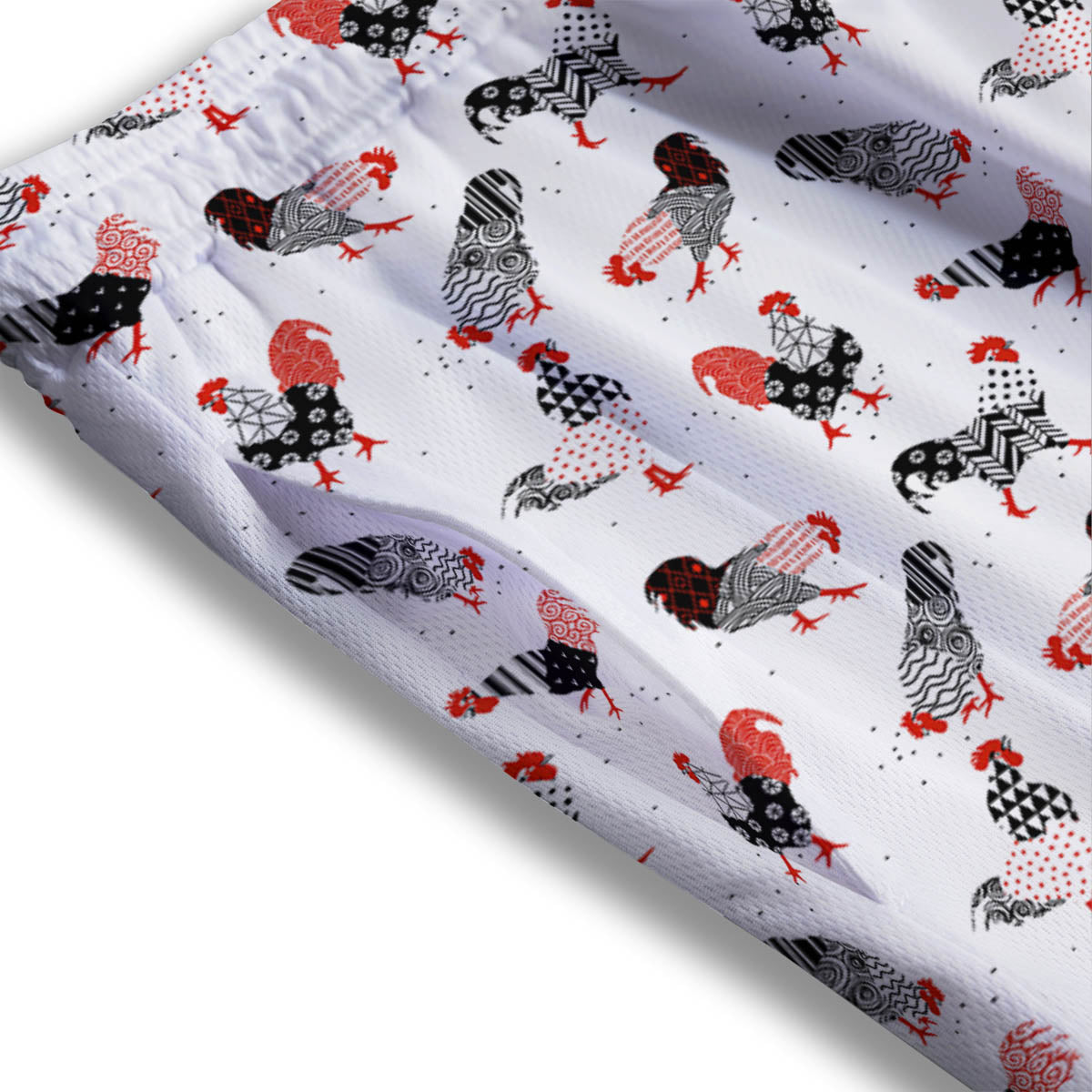 Rooster Chinese Print Pattern Mesh Shorts-grizzshop