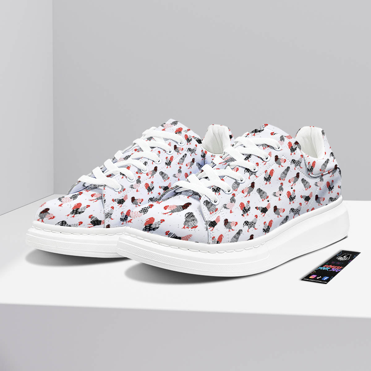 Rooster Chinese Print Pattern Platform Shoes-grizzshop