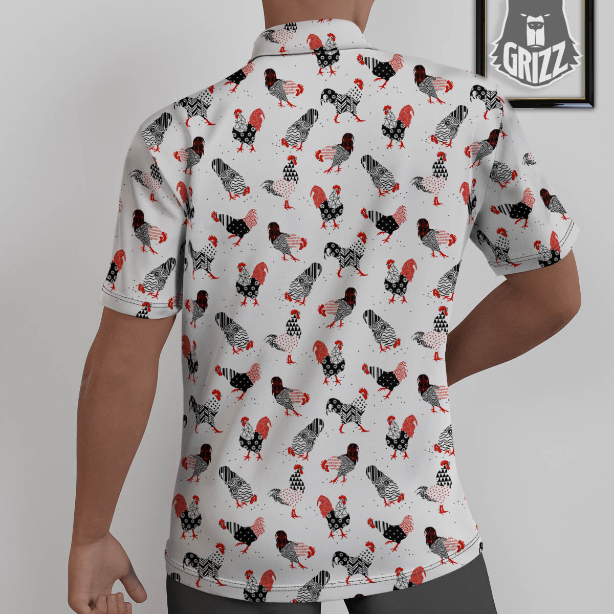 Rooster Chinese Print Pattern Untucked Shirts-grizzshop
