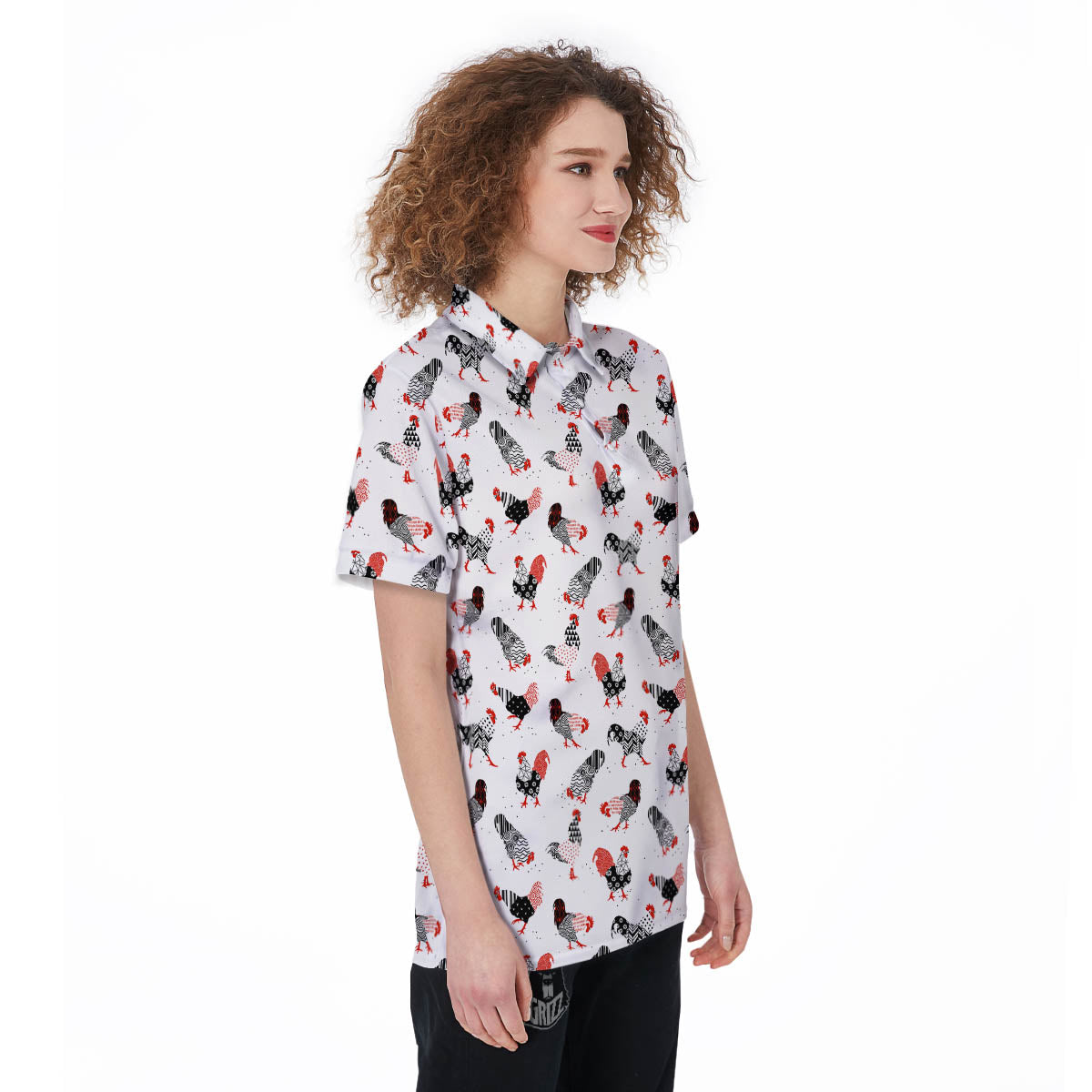 Rooster Chinese Print Pattern Women's Golf Shirts-grizzshop