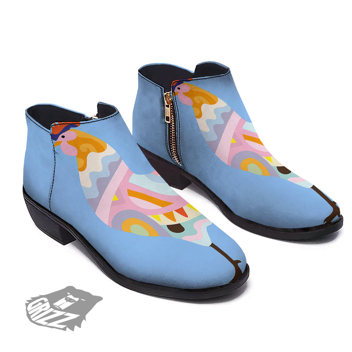 Rooster Colorful Print Ankle Boots-grizzshop