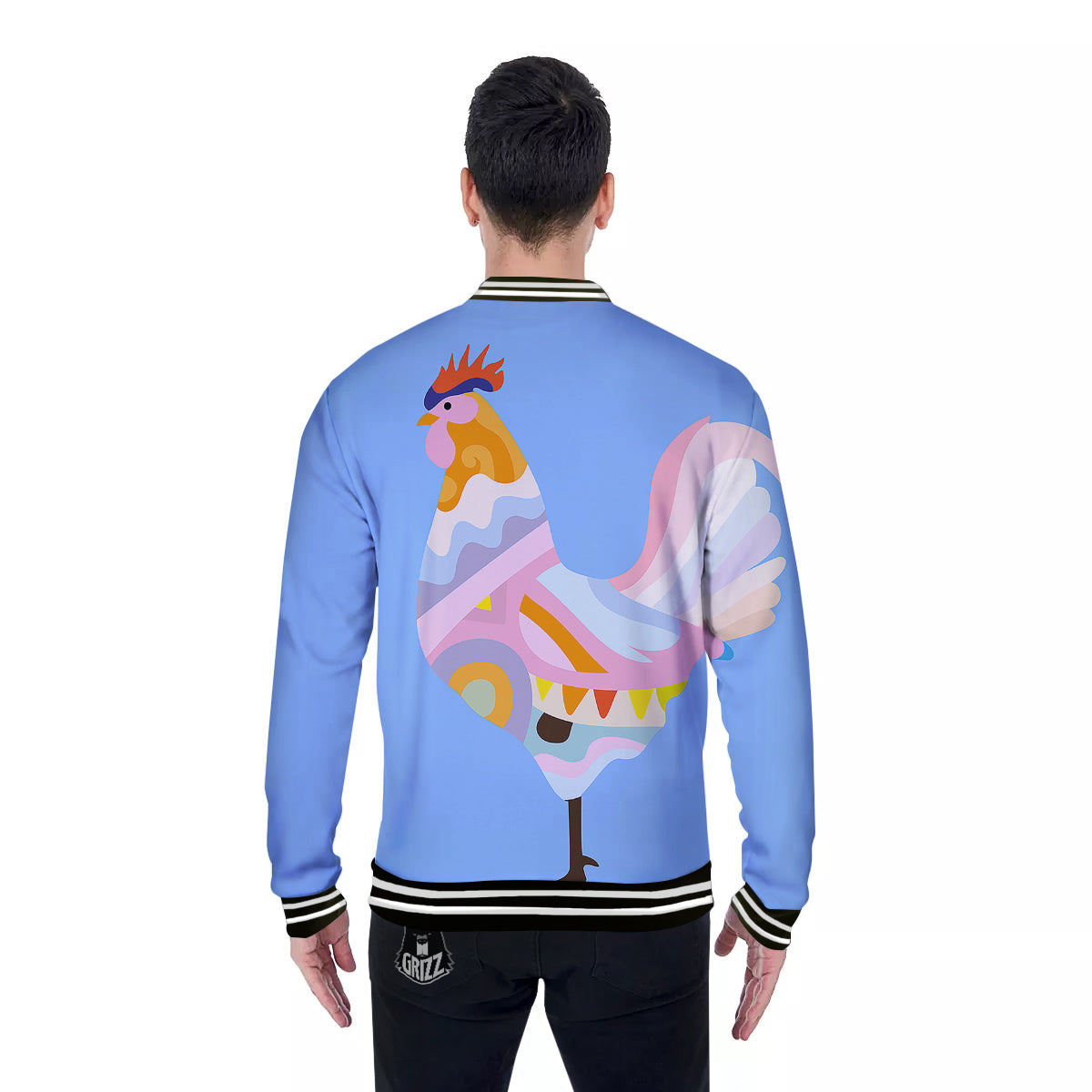 Rooster Colorful Print Baseball Jacket-grizzshop