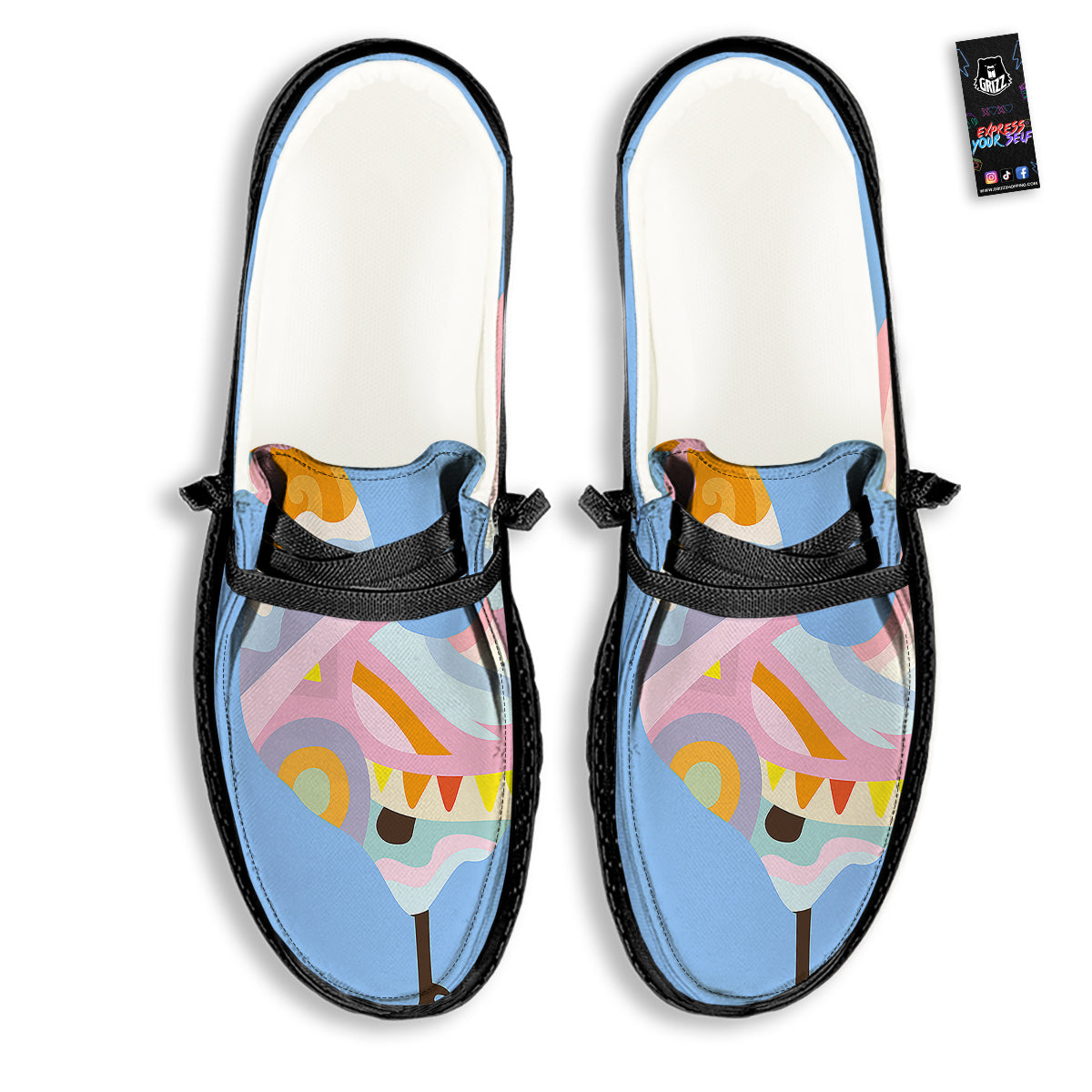 Rooster Colorful Print Black Loafers-grizzshop