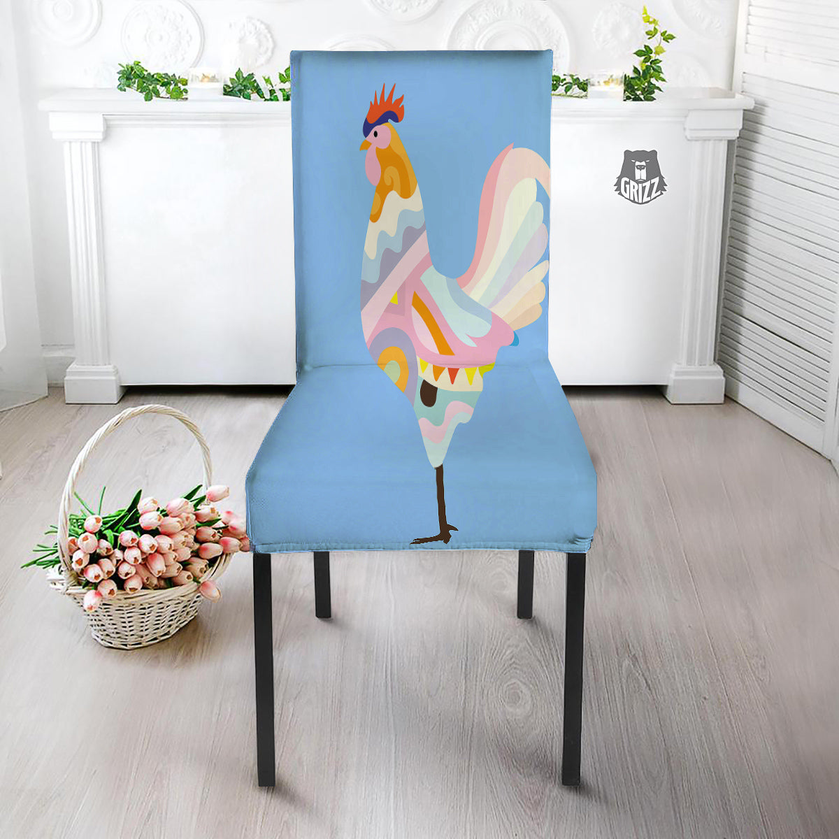 Rooster Colorful Print Dining Chair Slipcover-grizzshop