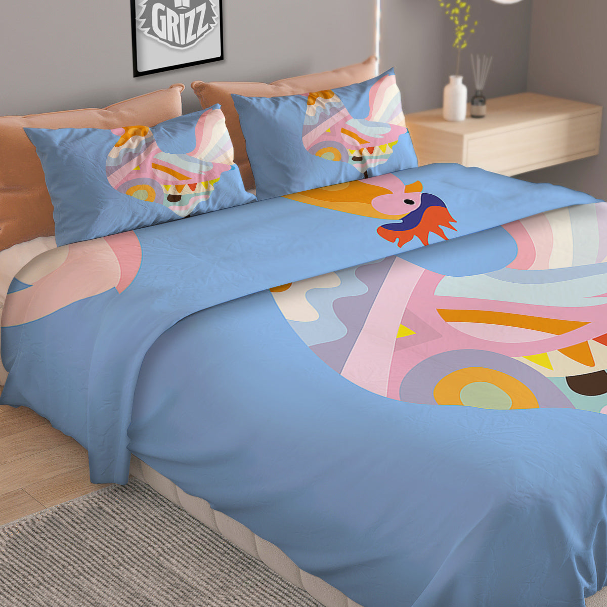 Prehistoric Plants And Dinosaur Print Duvet Cover Bedding Set
